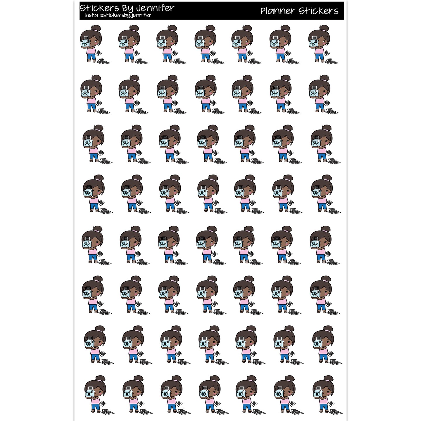 African American Chibi Girl Social Media Photos Planner Stickers