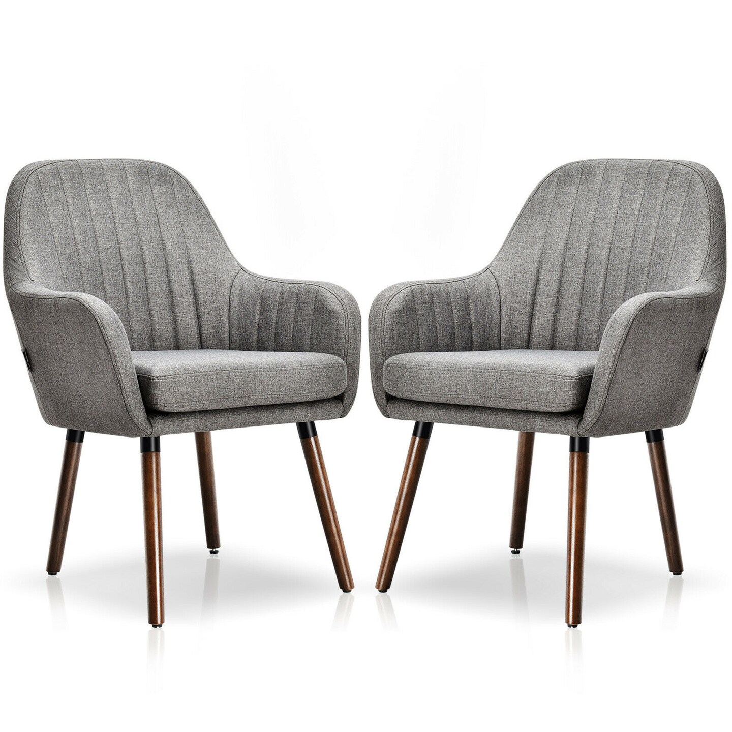 Costway Set of 2 Accent Chairs Fabric Upholstered Armchairs w/Wooden Legs Beige/Gray