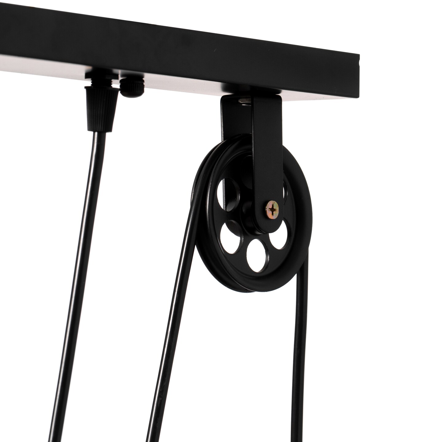 Modern Industrial Adjustable 2 Bulb Pulley Wired Ceiling Hanging Light Fixture, Black Decorative Chandelier