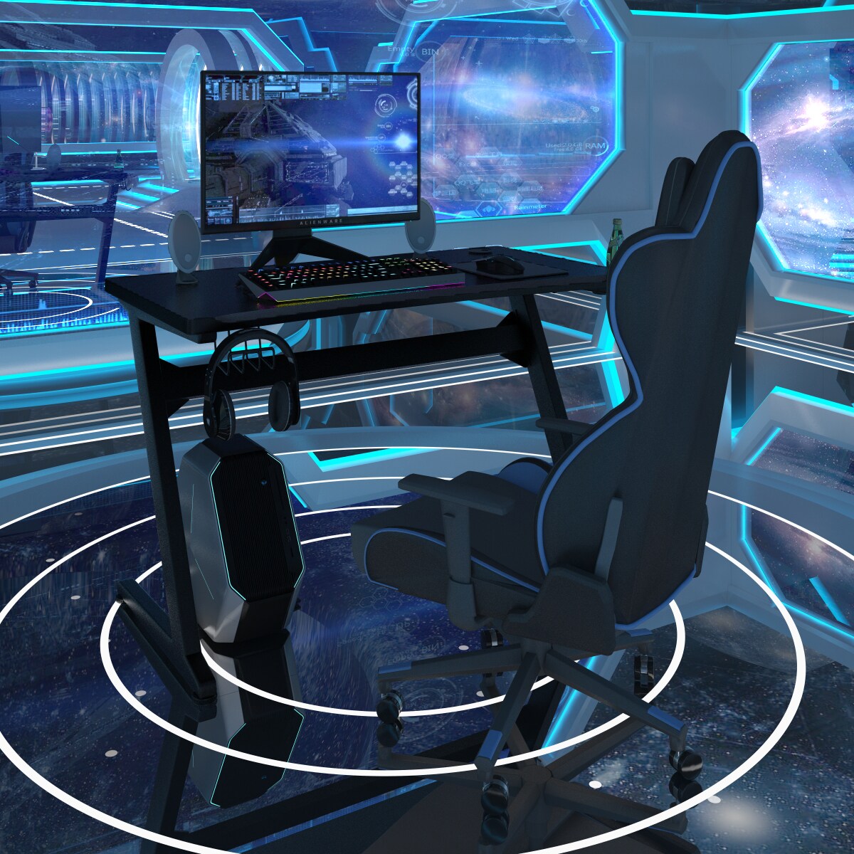 Gaming Desk Computer Studio Desk PC Table Z Shape Gamer Workstation w/Mousepad