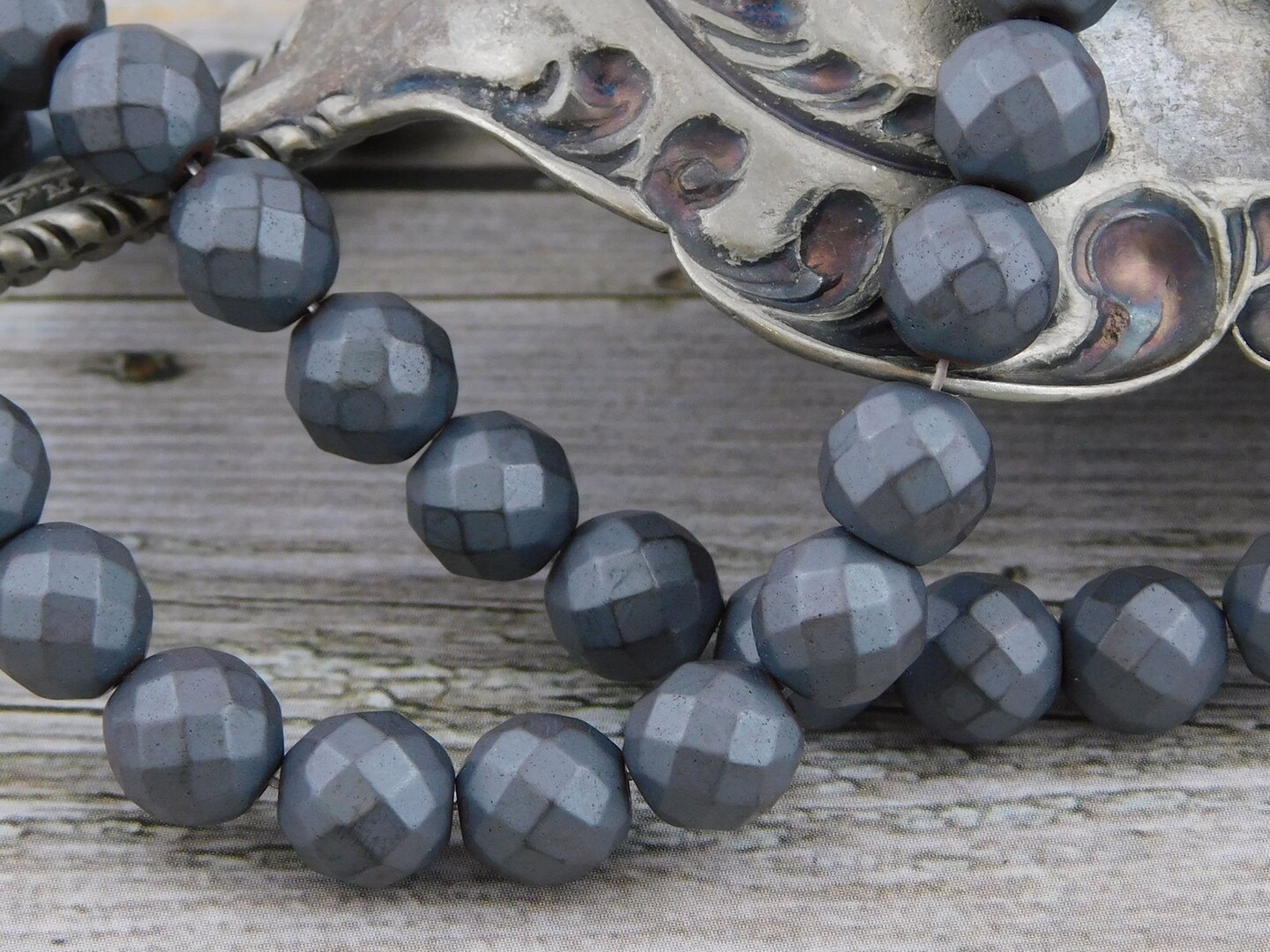 Matte Grey Faceted Round Hemalyke Beads