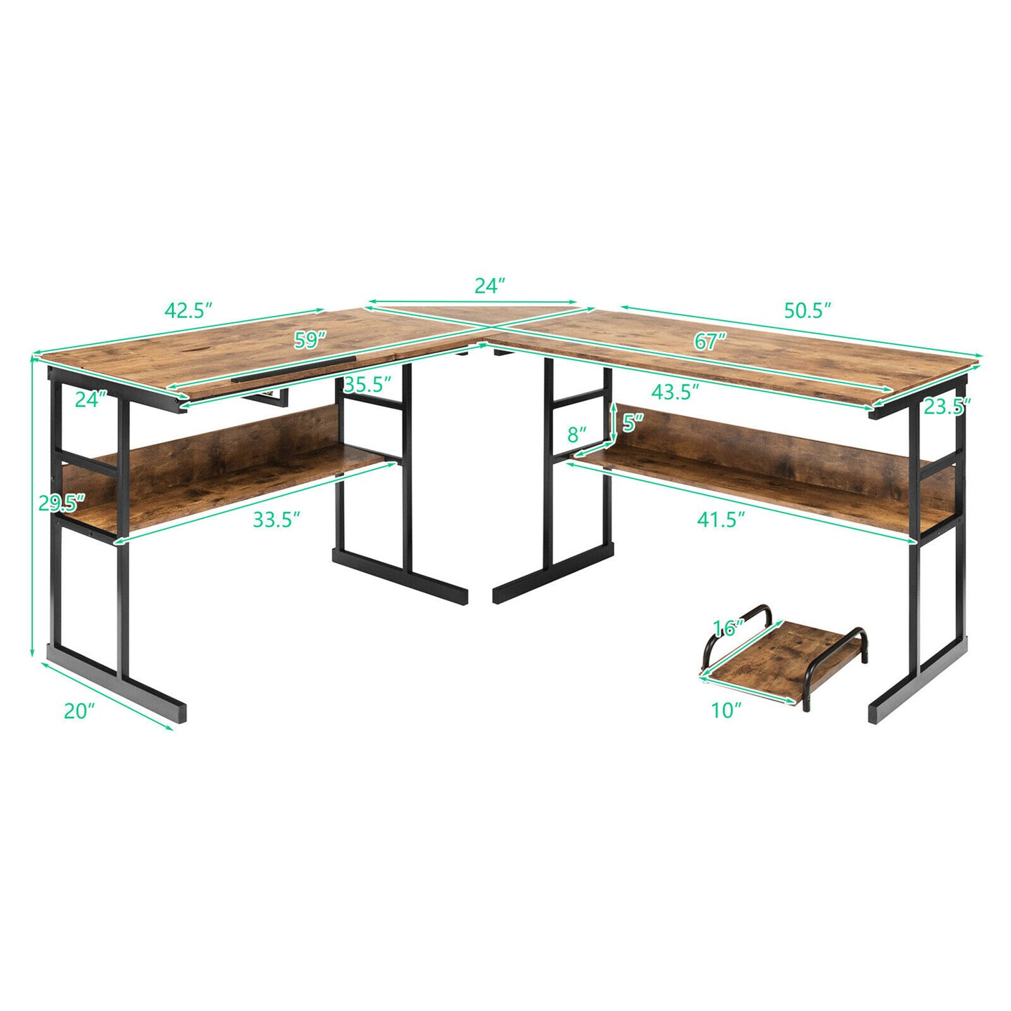 Costway L-Shaped Computer Desk Drafting Table Workstation w/ Tiltable Tabletop