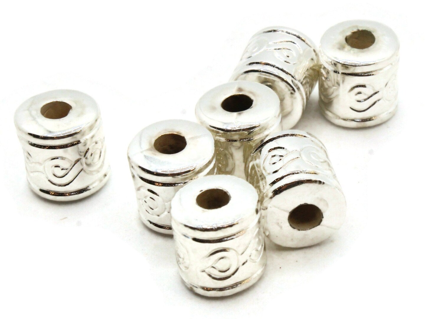 10 12mm Patterned Vintage Silver Plated Plastic Tube Beads