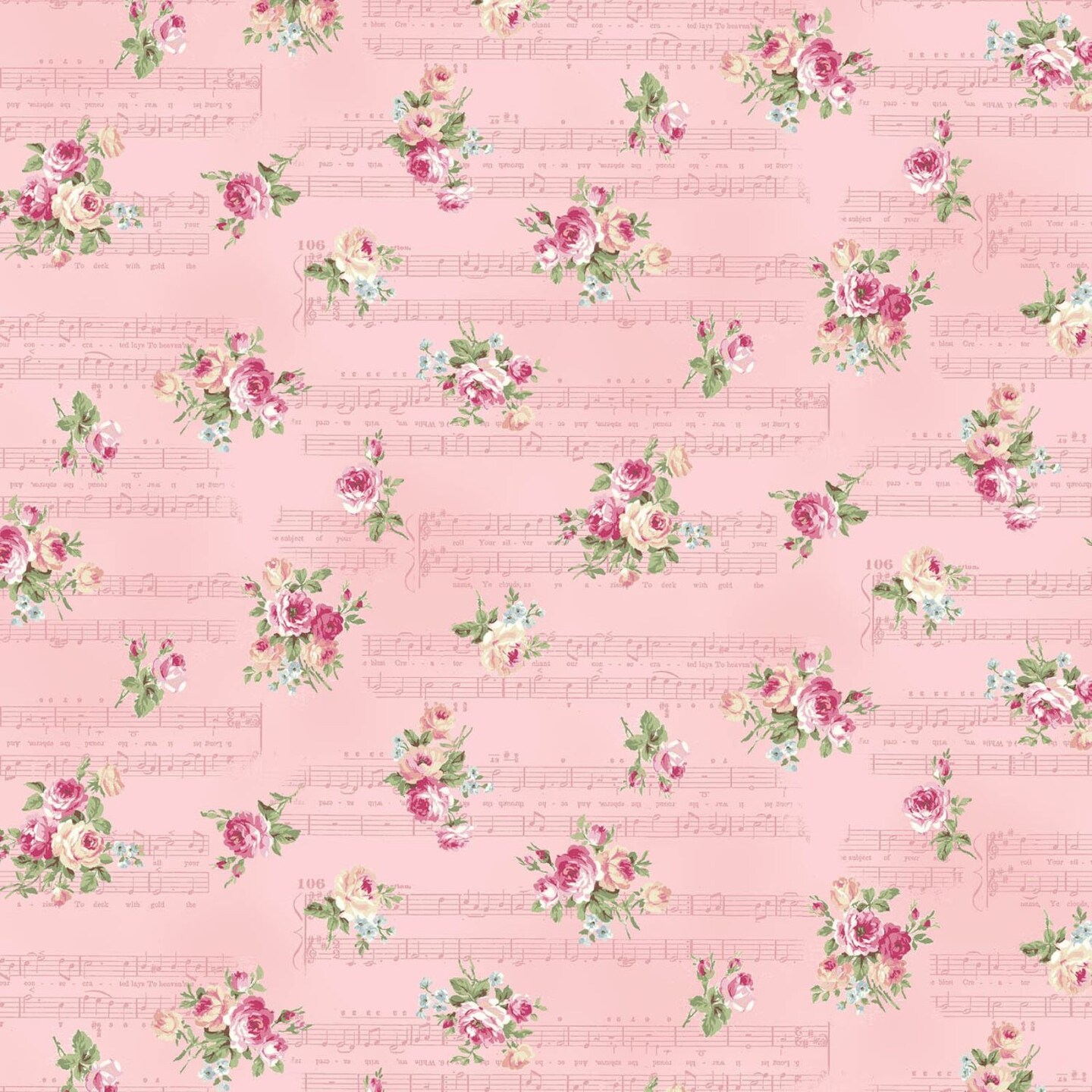 Rose Waltz Ruru Floral Small Rose Bouquets on Pink Quilt Gate Sold by the Yard