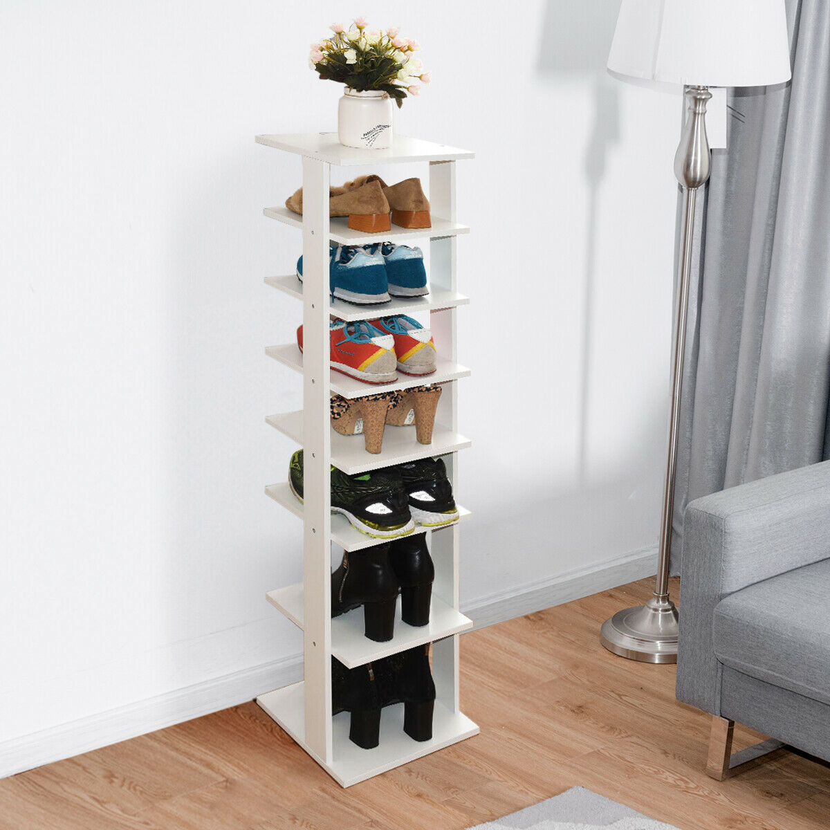 Costway Wooden Shoes Storage Stand 7 Tiers Shoe Rack Organizer Multi-shoe Rack Shoebox