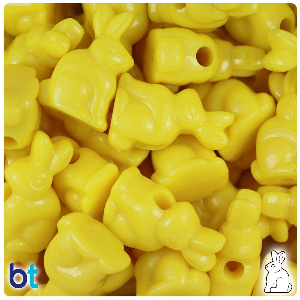 BeadTin Yellow Opaque 24mm Bunny Rabbit Plastic Pony Beads (24pcs)