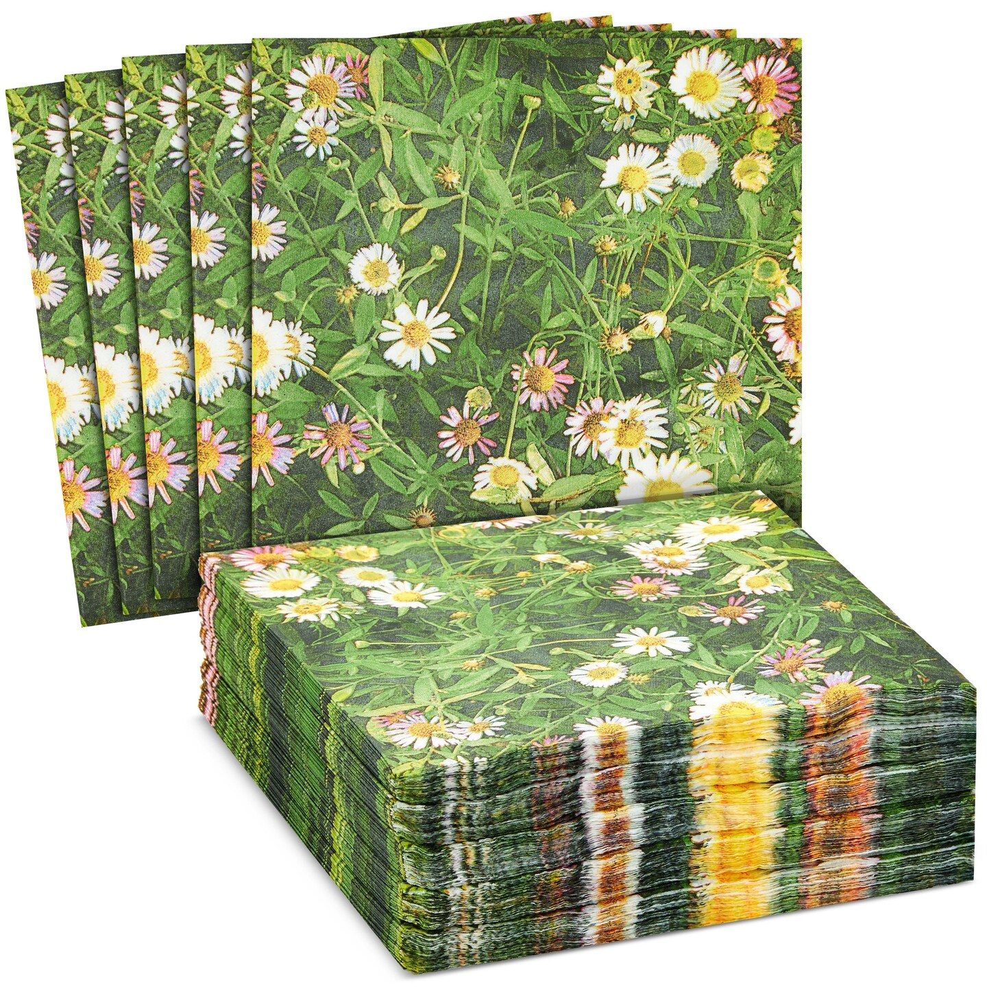 100 Pack Daisy Floral Paper Napkins for Wedding, Birthday, Spring Garden Party (6.5 In)