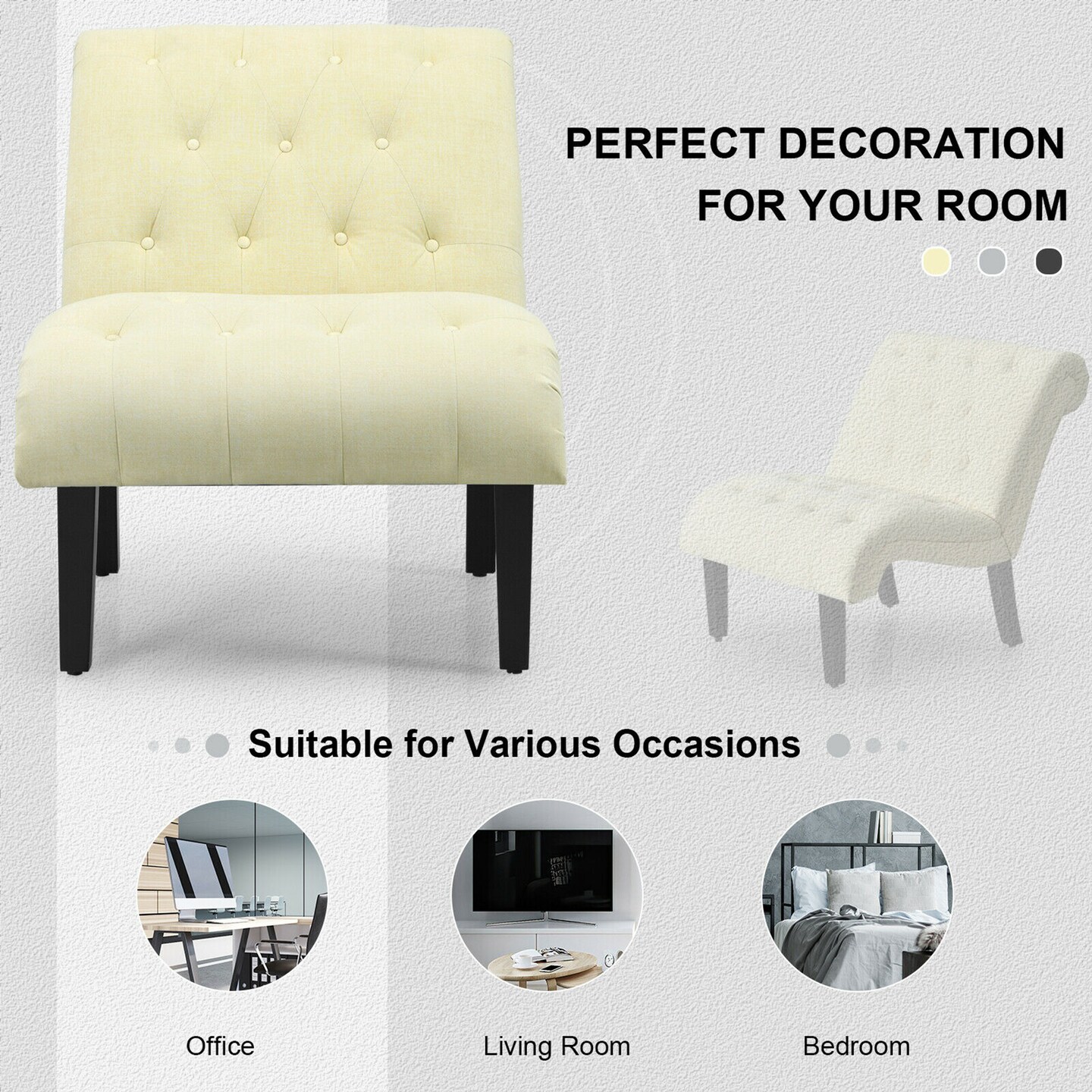 Costway Set of 2 Armless Accent Chair Upholstered Tufted Lounge Chair
