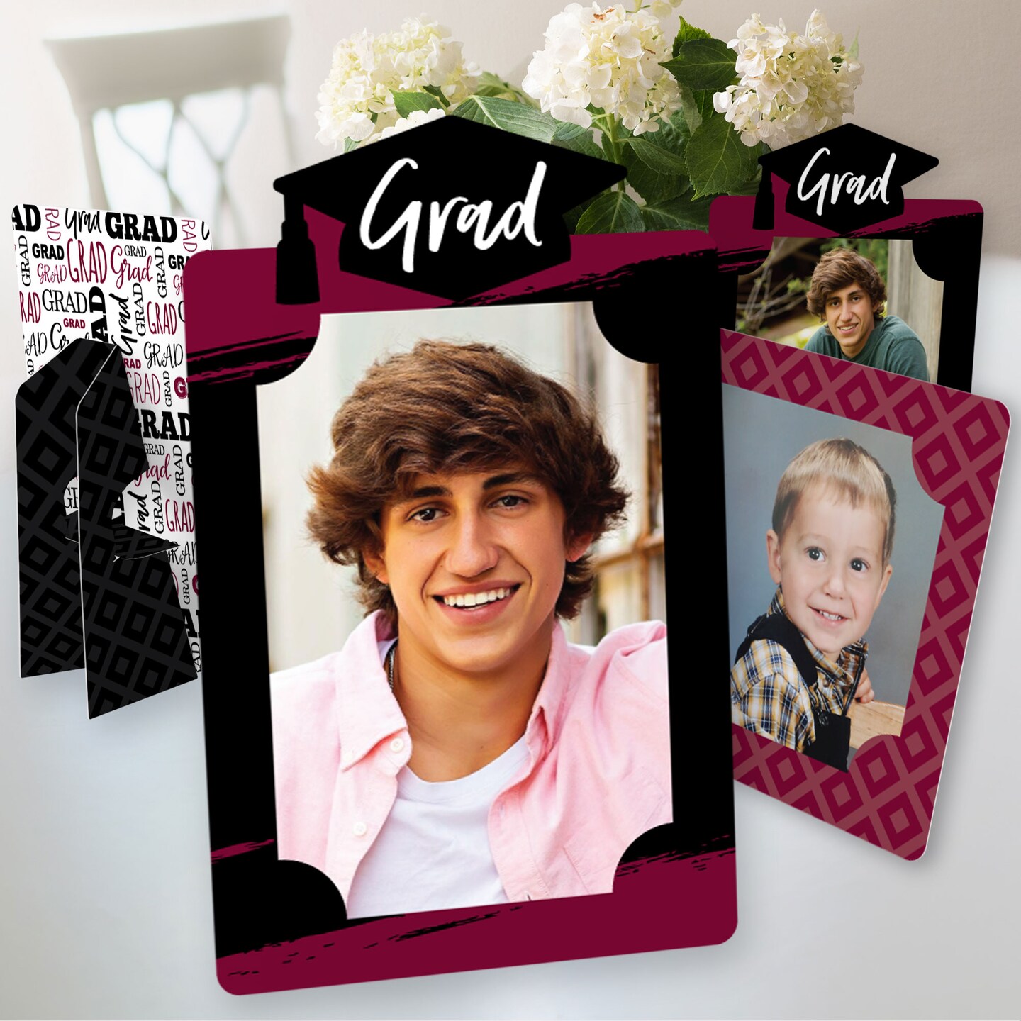 Big Dot of Happiness Maroon Graduation Party Centerpieces - 4x6 Picture Display - Paper Photo Frames - Set of 12