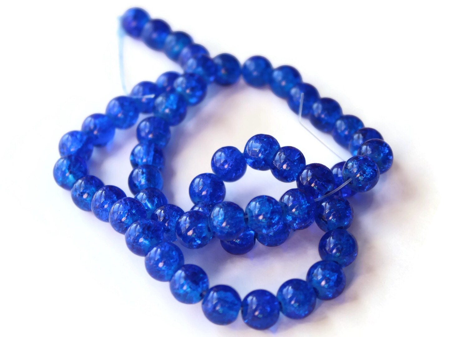 8mm Royal Blue Round Crackle Glass Beads