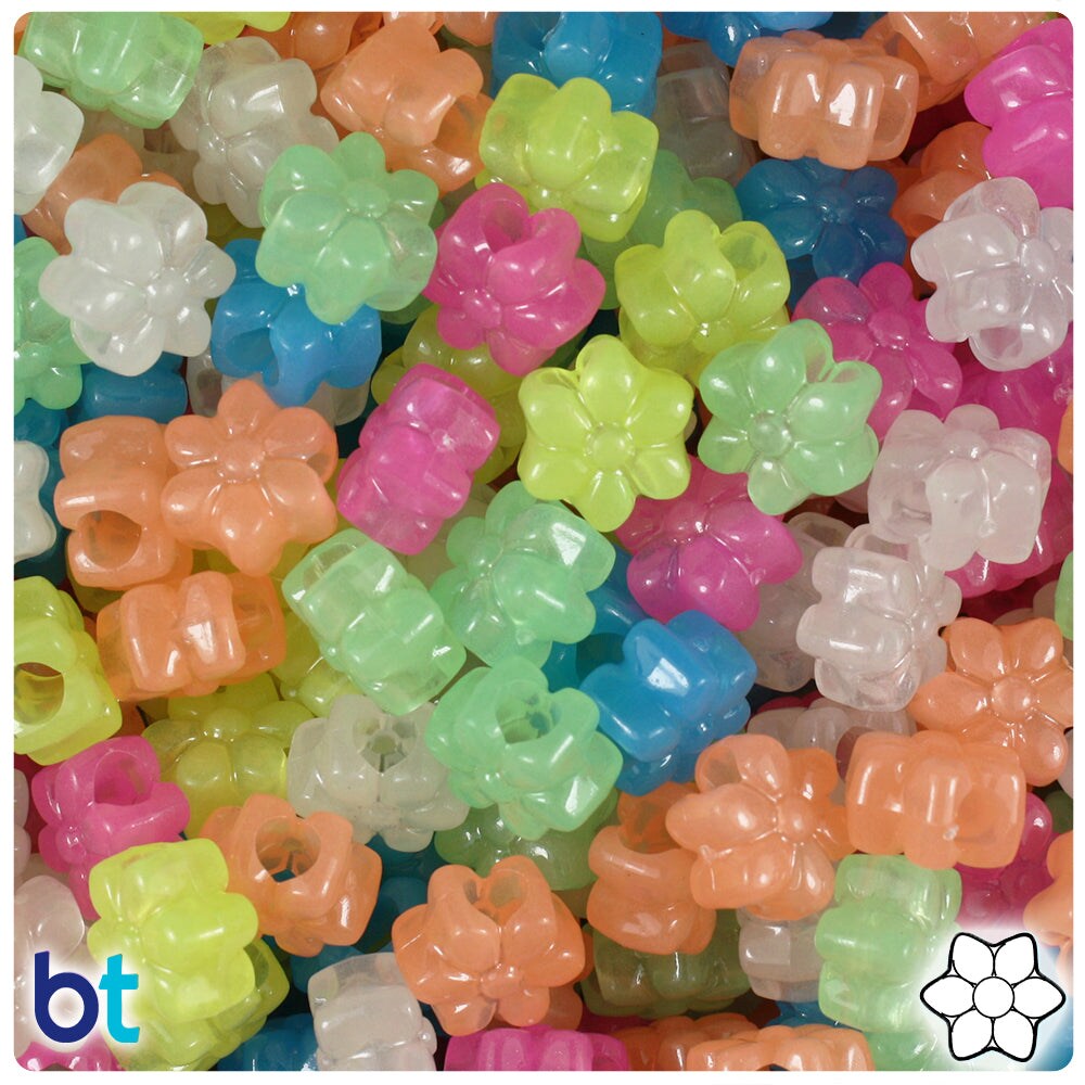 BeadTin Glow Mix 13mm Flower Plastic Pony Beads (250pcs)