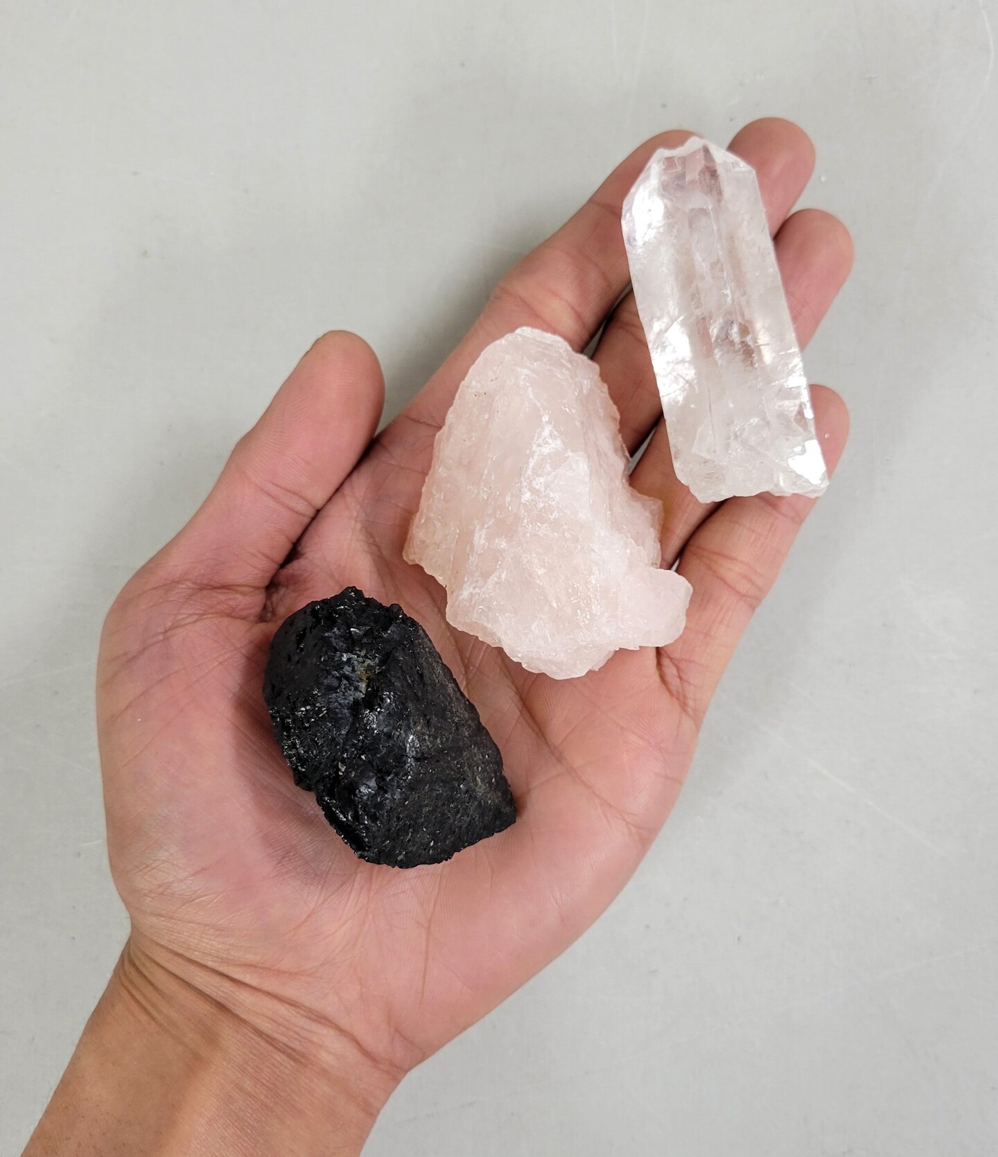 Love & Protection Bundle, Black Tourmaline, Rose Quartz, Quartz Crystal Point