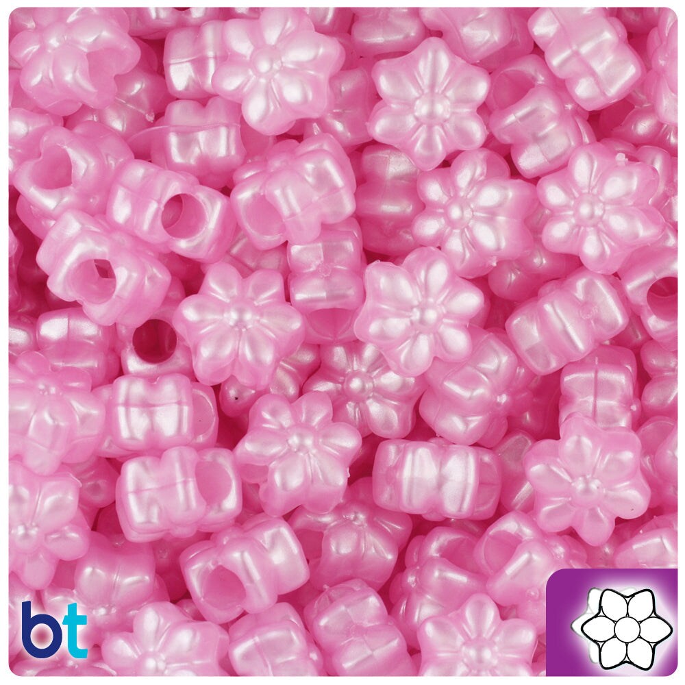 BeadTin Light Pink Pearl 13mm Flower Plastic Pony Beads (250pcs)