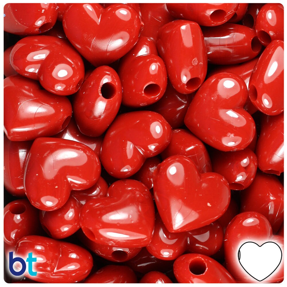BeadTin Red Opaque 18mm Heart Plastic Pony Beads (24pcs)