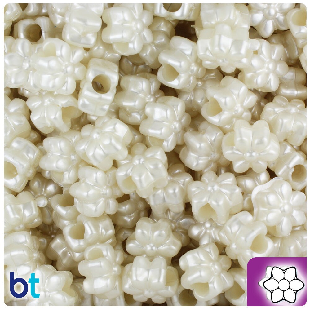 BeadTin Natural Pearl 13mm Flower Plastic Pony Beads (250pcs)