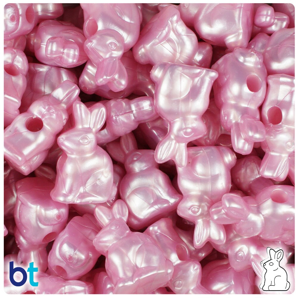 BeadTin Light Pink Pearl 24mm Bunny Rabbit Plastic Pony Beads (24pcs)