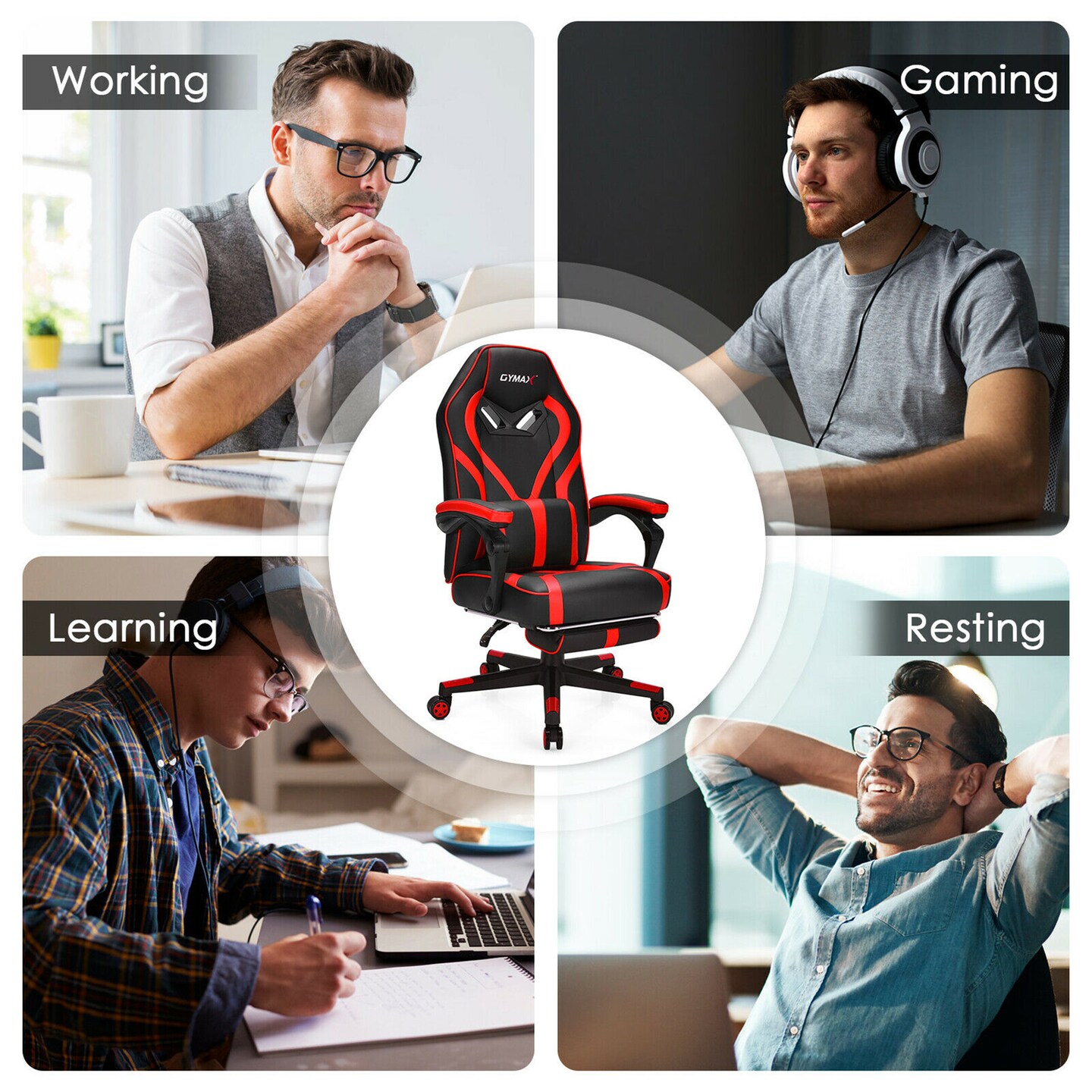 Costway Massage Gaming Chair Racing Recliner Computer Desk Chair w/Footrest