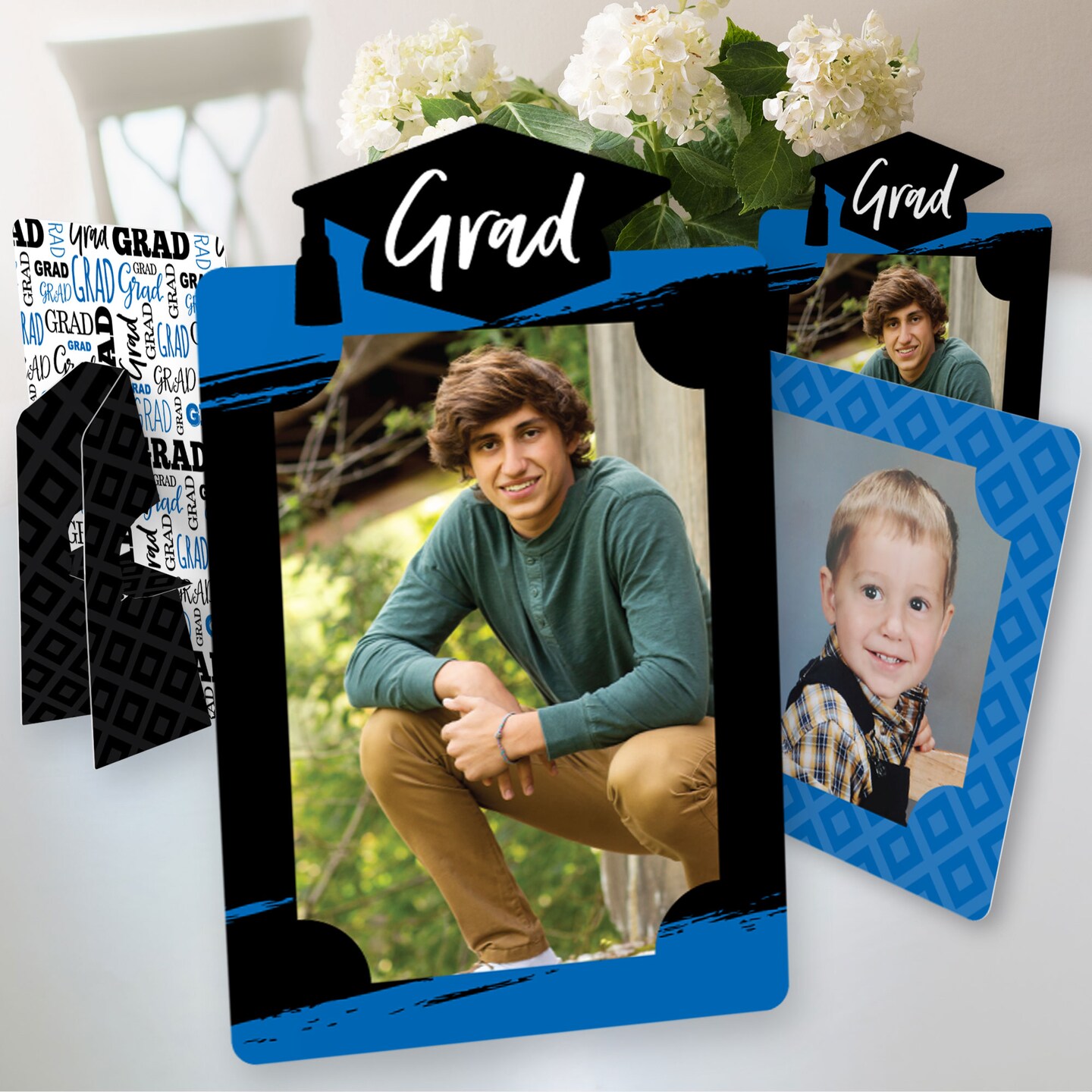 Big Dot of Happiness Blue Graduation Party Centerpieces - 4x6 Picture Display - Paper Photo Frames - Set of 12