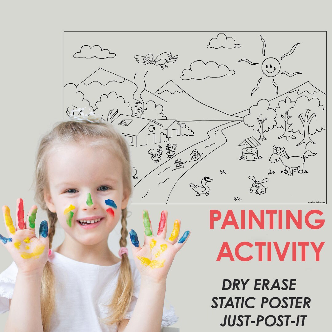 Static Holding Painting Activity for Pre-Schoolers , Dry Erase Decal , Kids Room Wallpaper , Educational Wall Art (No Glue - No Tape)