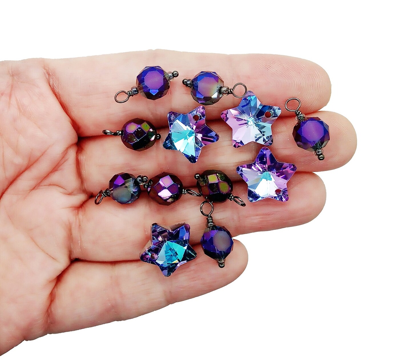 Beautiful Stars Charm Mix, 12 piece Purple Rainbow Iridescent Dangle Set, Adorabilities