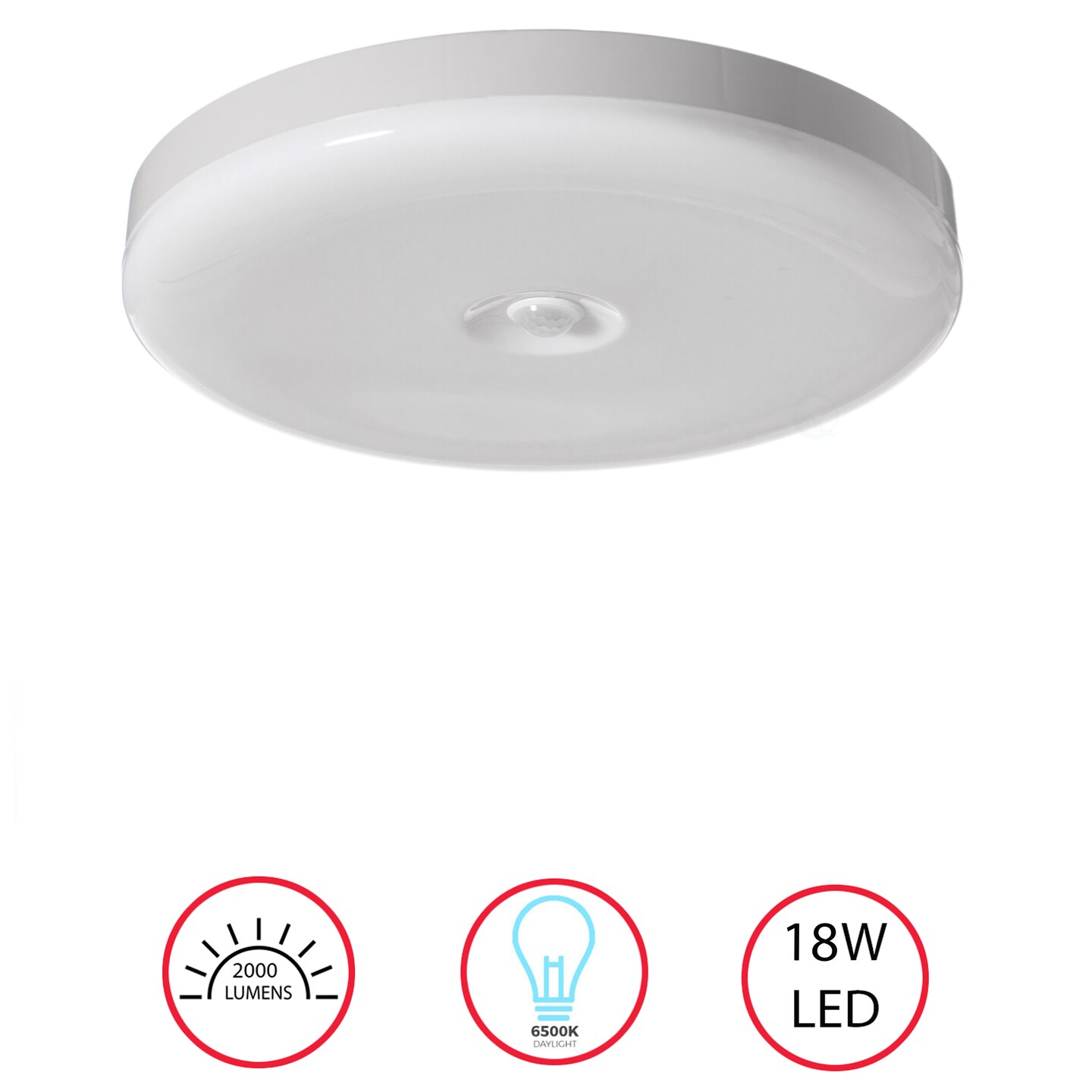 Modern White Round 12 Inch Motion Sensor LED Indoor Ceiling Light Flush Mount Fixture 6500K Daylight, 1800lm 18W Energy Efficient with Adjustable Beam Angle for Living Room, Bedroom, Bathroom,