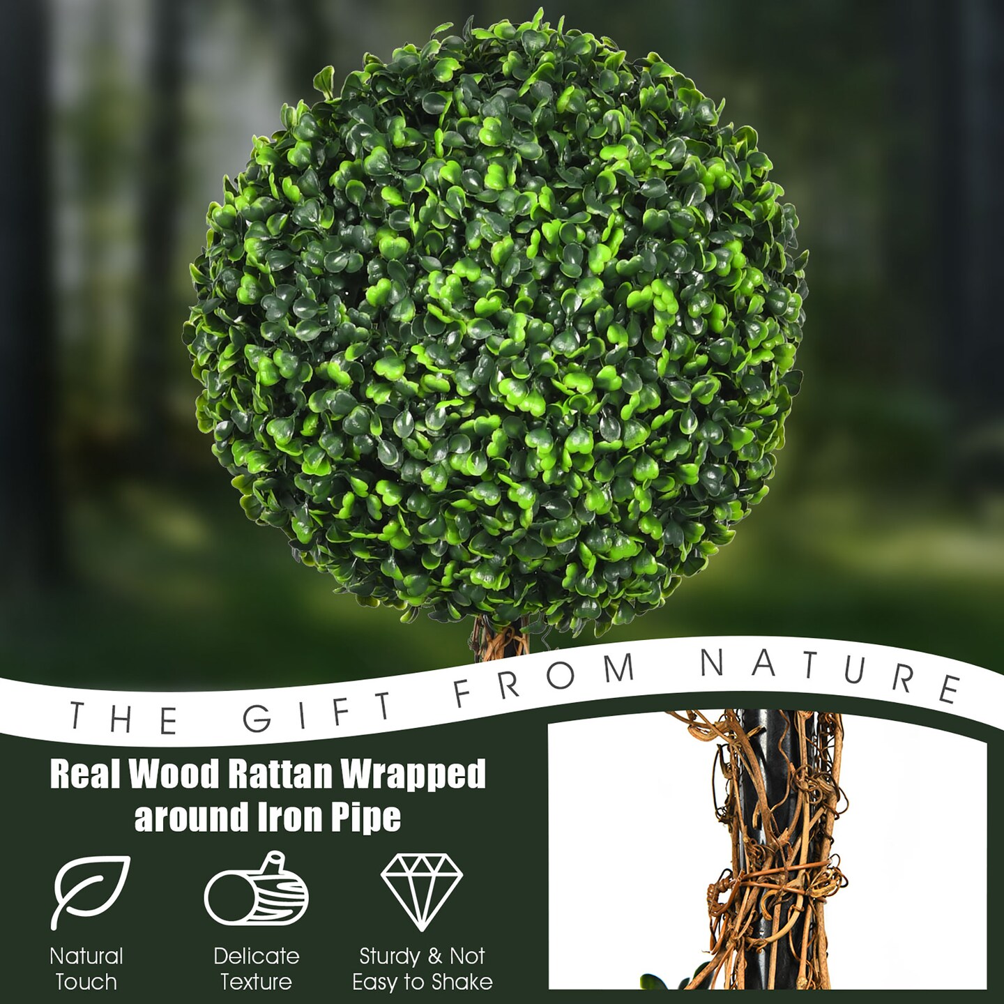 Costway 4&#x27; Artificial Topiary Triple Ball Tree Plant Indoor Outdoor UV Resistant