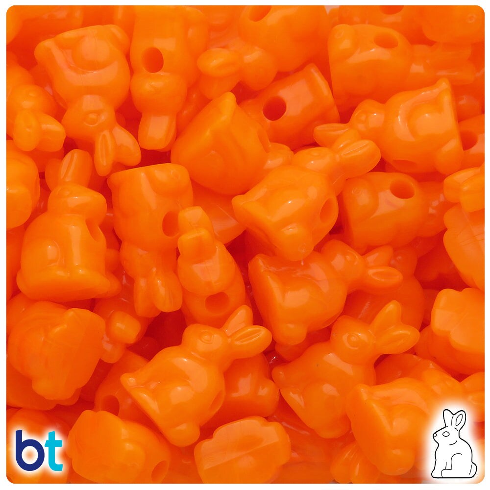 BeadTin Orange Opaque 24mm Bunny Rabbit Plastic Pony Beads (24pcs)