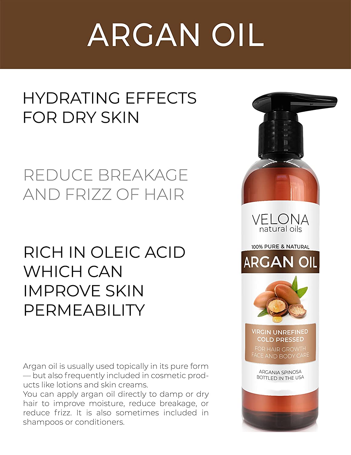 velona Argan Oil - 8 oz | Morocco Oil | Stimulate Hair Growth, Skin, Body and Face Care | Nails Protector | Unrefined, Cold Pressed | Cap Kit&#x2026;