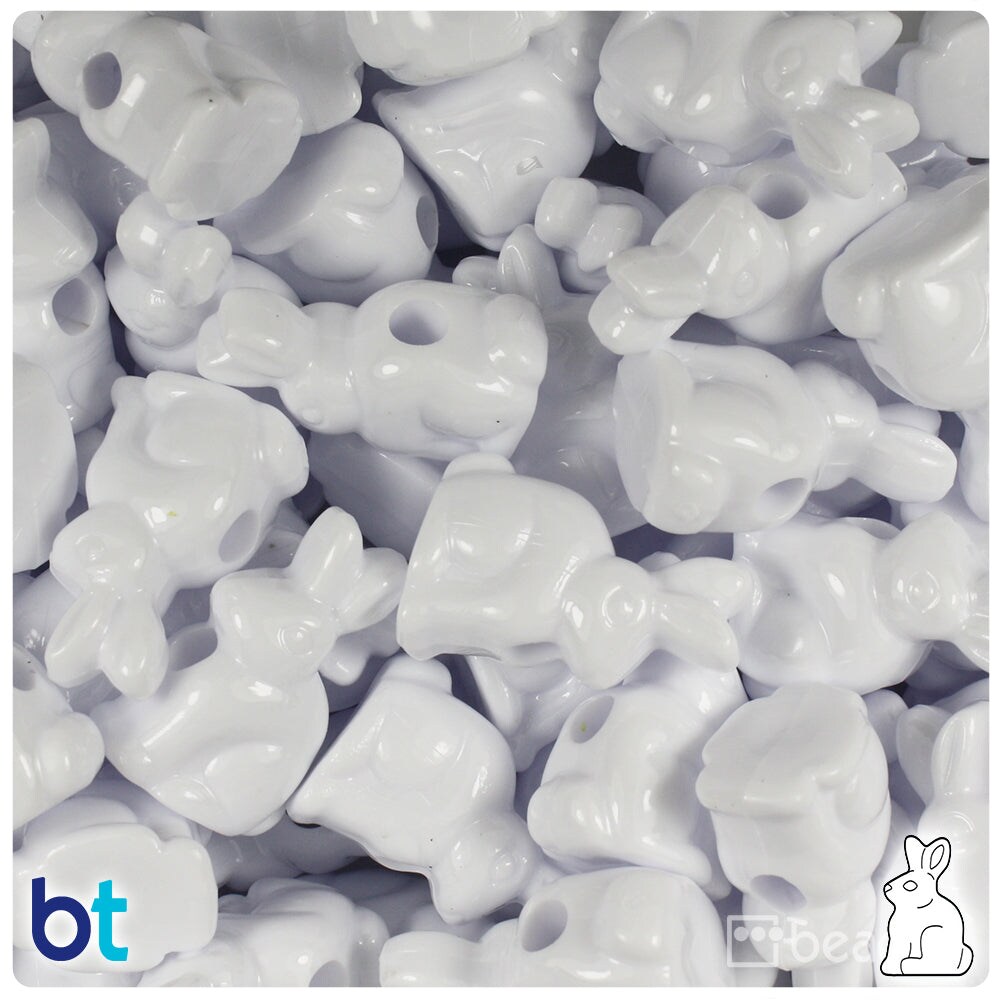BeadTin White Opaque 24mm Bunny Rabbit Plastic Pony Beads (24pcs)