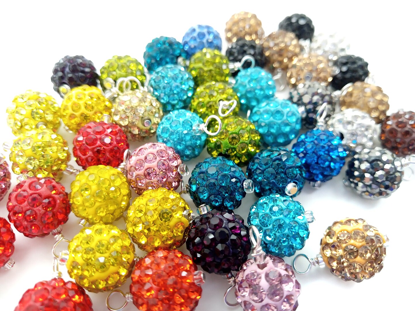 Rhinestone Bead Dangles, 10 pc, Colorful Sparkly Disco Ball Charms, Adorabilities