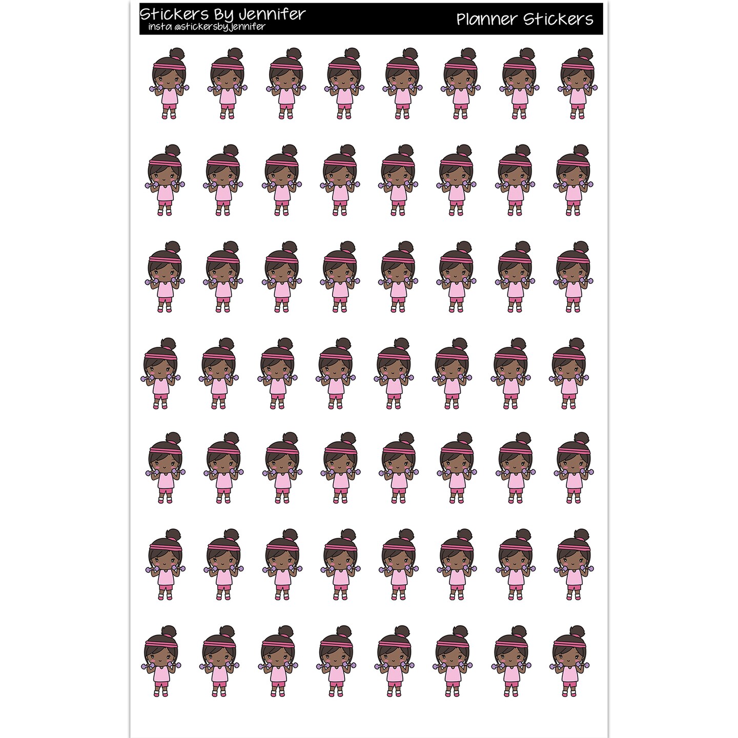 African American Chibi Girl Workout Planner Stickers