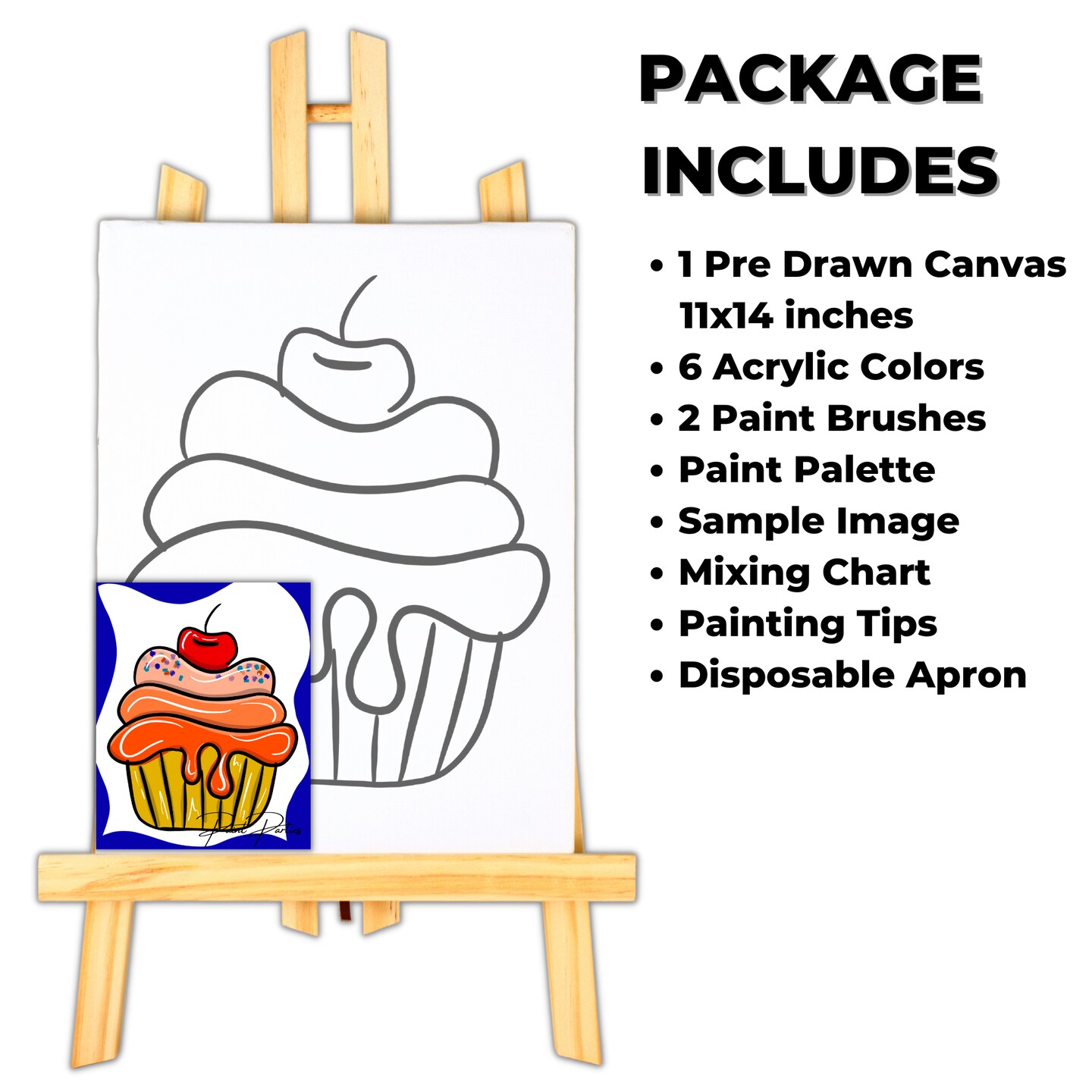 "Cherry Cupcake" DIY Canvas Art Kit, Acrylic Paint Size 11x14 inch