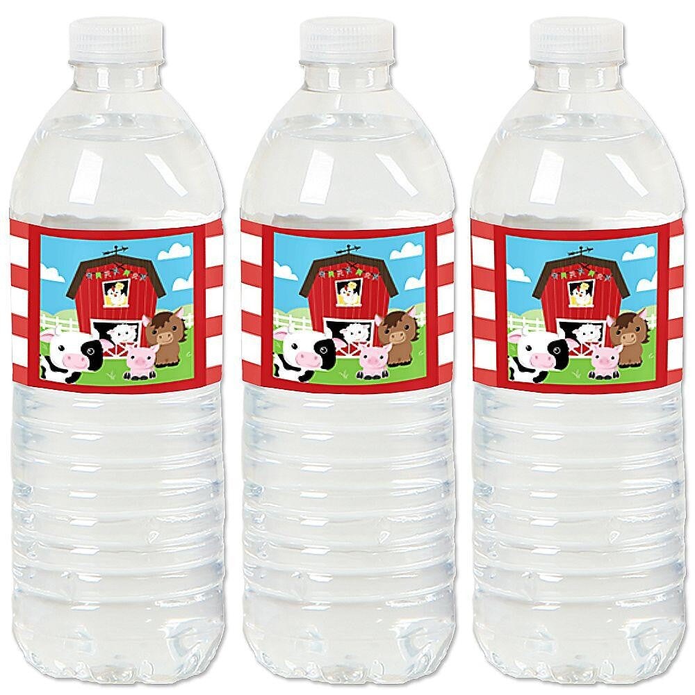 Big Dot of Happiness Farm Animals - Barnyard Baby Shower or Birthday Party Water Bottle Sticker Labels - Set of 20