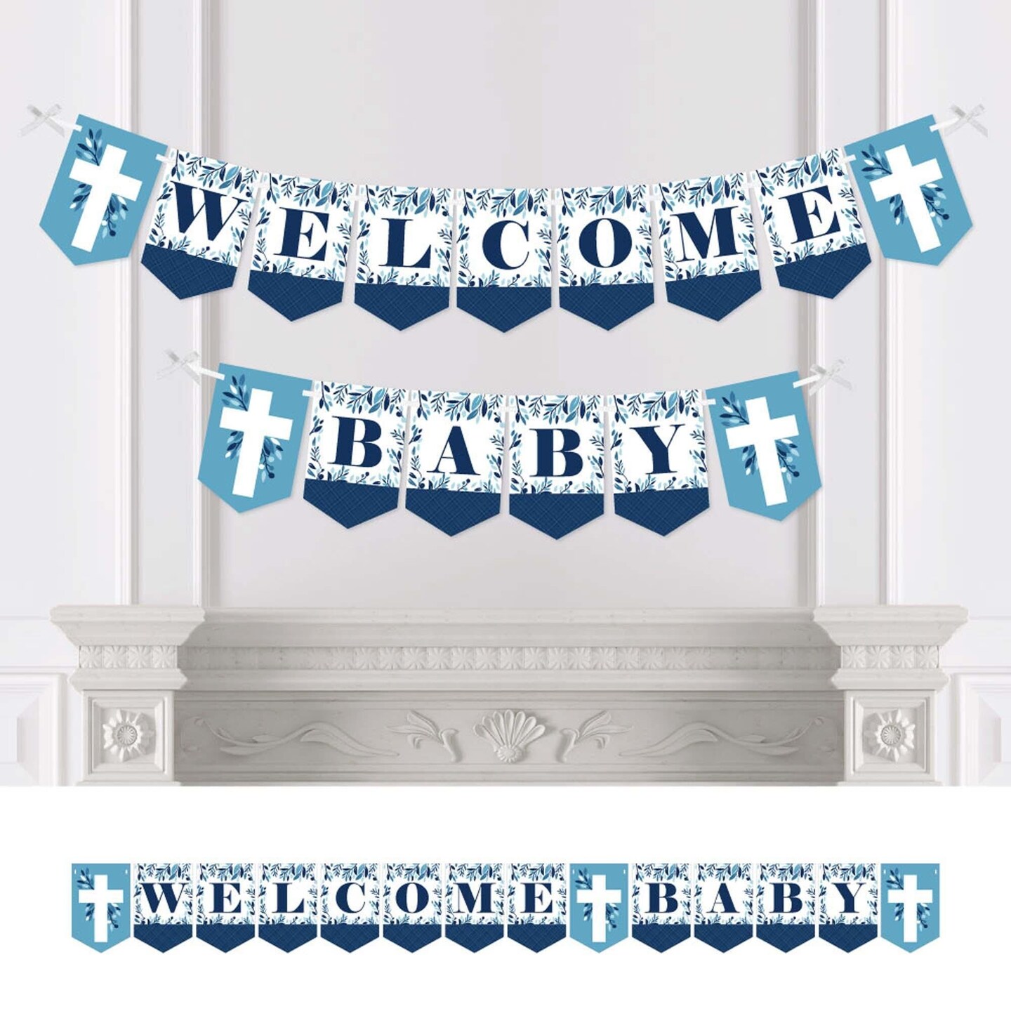 Big Dot of Happiness Blue Elegant Cross Religious Boy Baby Shower