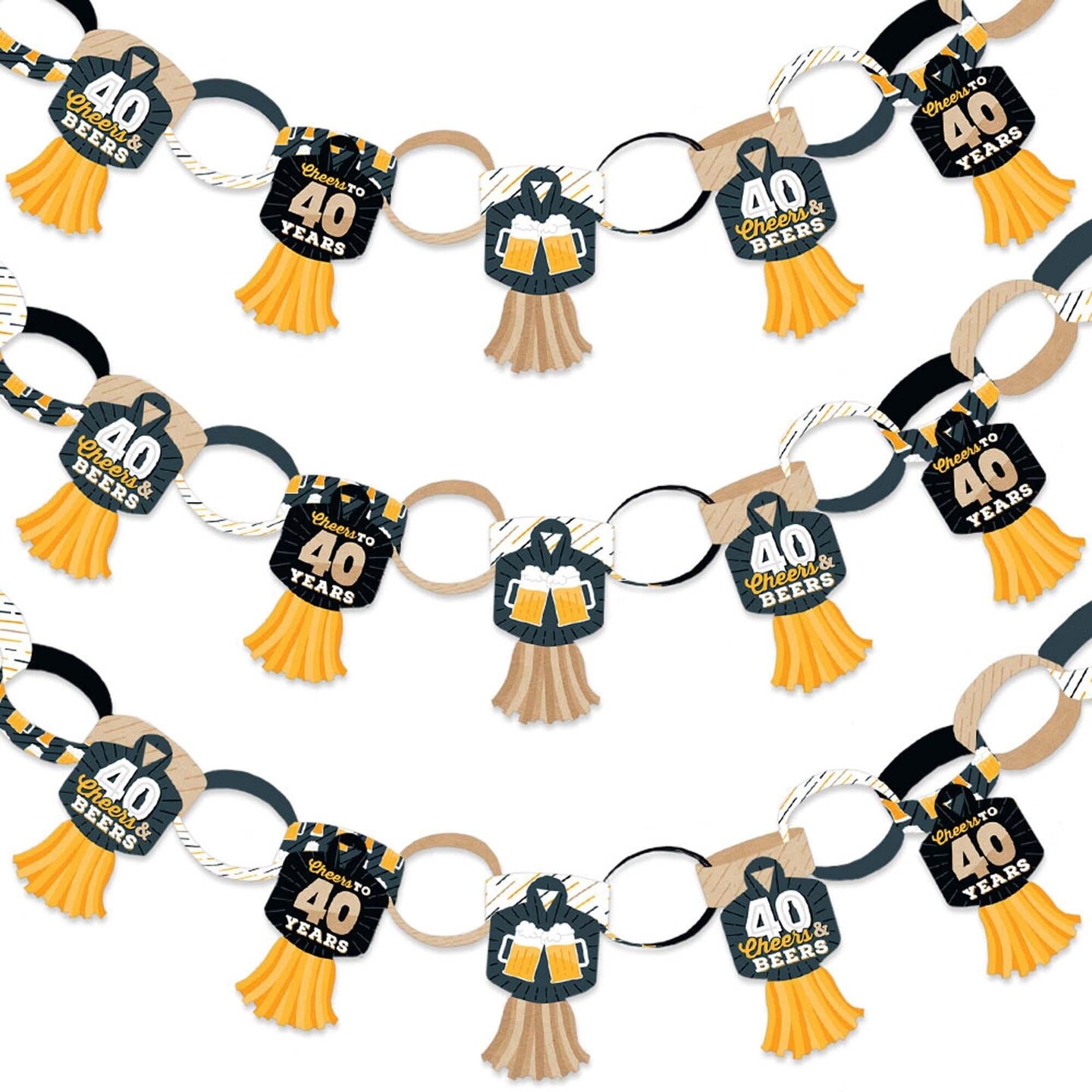 Big Dot of Happiness Cheers and Beers to 40 Years - 90 Chain Links and 30 Paper Tassels Decor Kit- 40th Birthday Party Paper Chains Garland - 21 feet