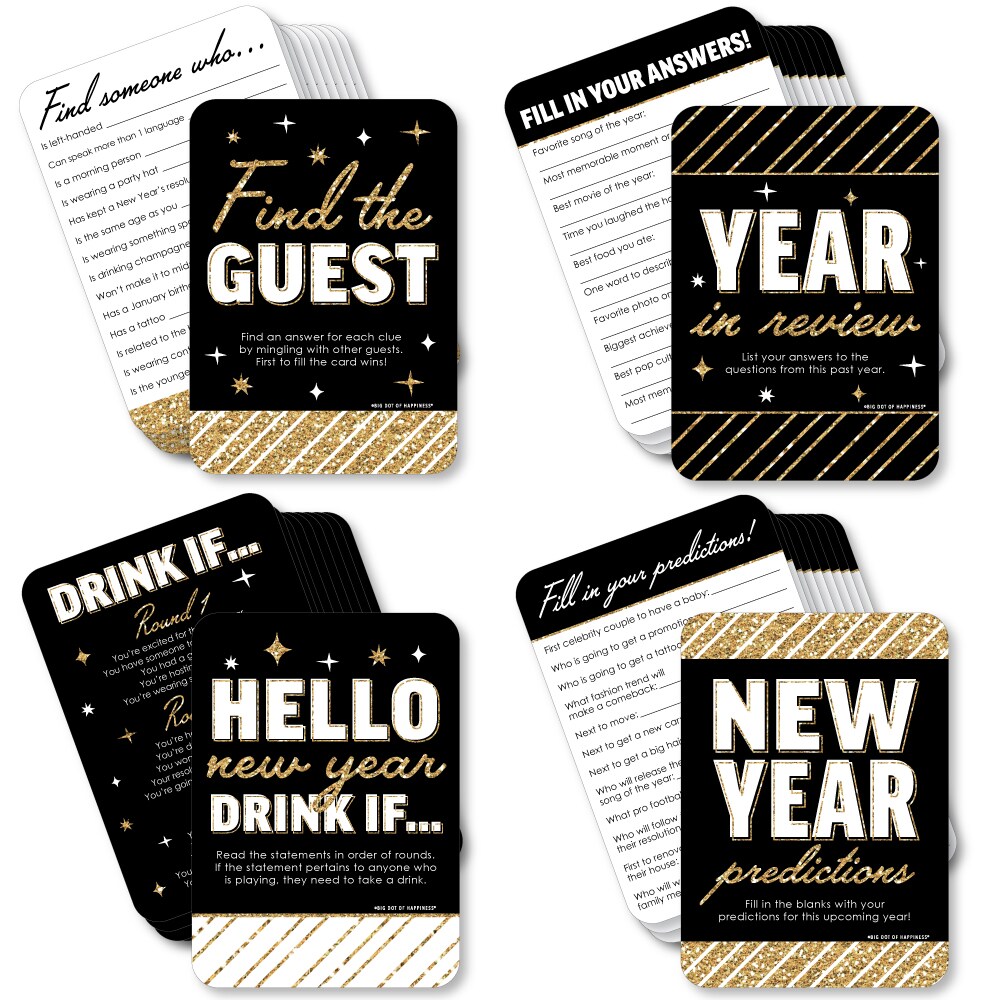 Big Dot of Happiness Hello New Year - 4 NYE Party Games - 10 Cards Each - Gamerific Bundle