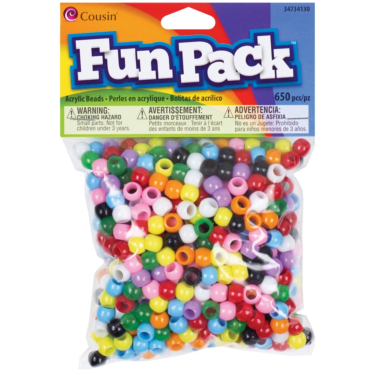 CousinDIY Fun Pack Acrylic Pony Beads 650/Pkg-Assorted Colors