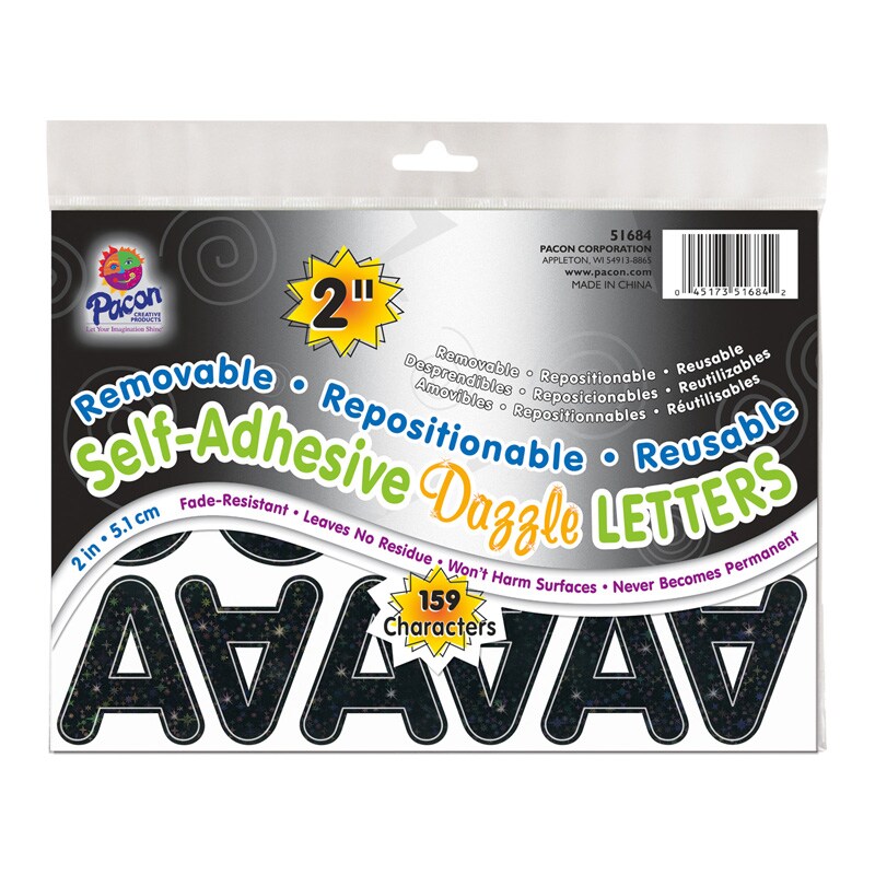 Self-Adhesive Letters, Black Dazzle, Puffy Font, 2&#x22;, 159 Characters