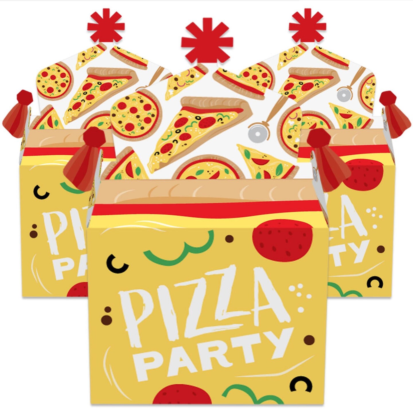 Big Dot of Happiness Pizza Party Time - Treat Box Party Favors - Baby Shower or Birthday Party Goodie Gable Boxes - Set of 12