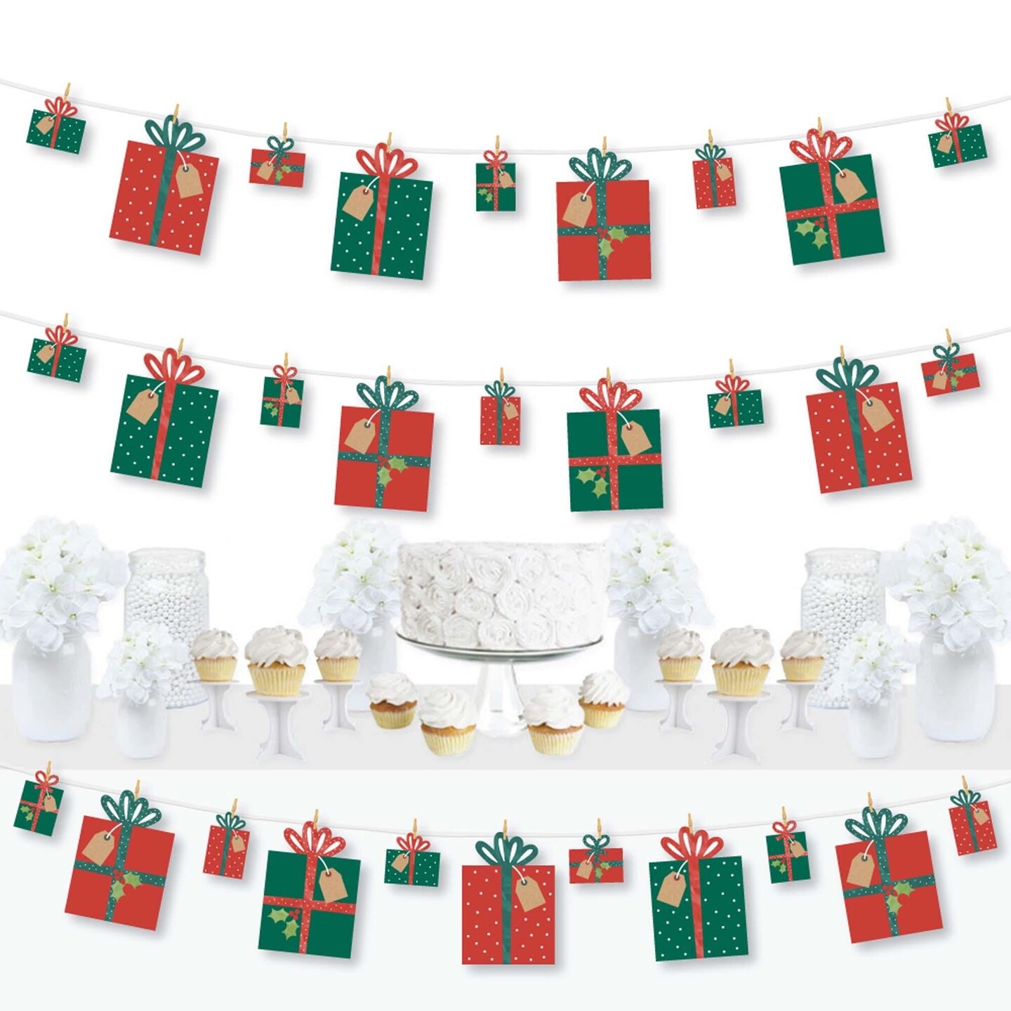 Big Dot of Happiness Happy Holiday Presents - Christmas Party DIY Decorations - Clothespin Garland Banner - 44 Pc