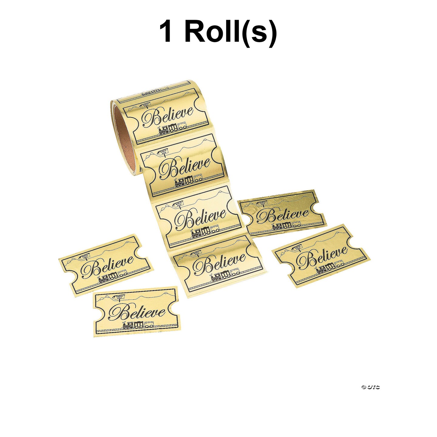 Gold Foil Believe Ticket Jumbo Sticker Roll 100 Pc