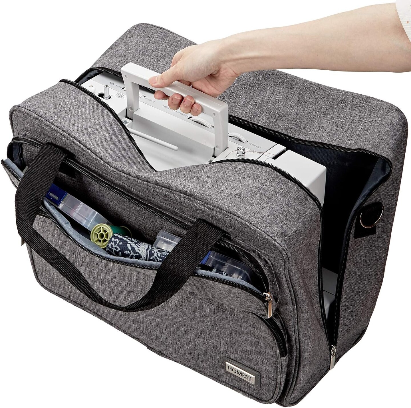 Sewing Machine Carrying Case, Universal Tote Bag with Shoulder Strap Compatible with Most Standard Singer, Brother, Janome, Grey (Patent Design)