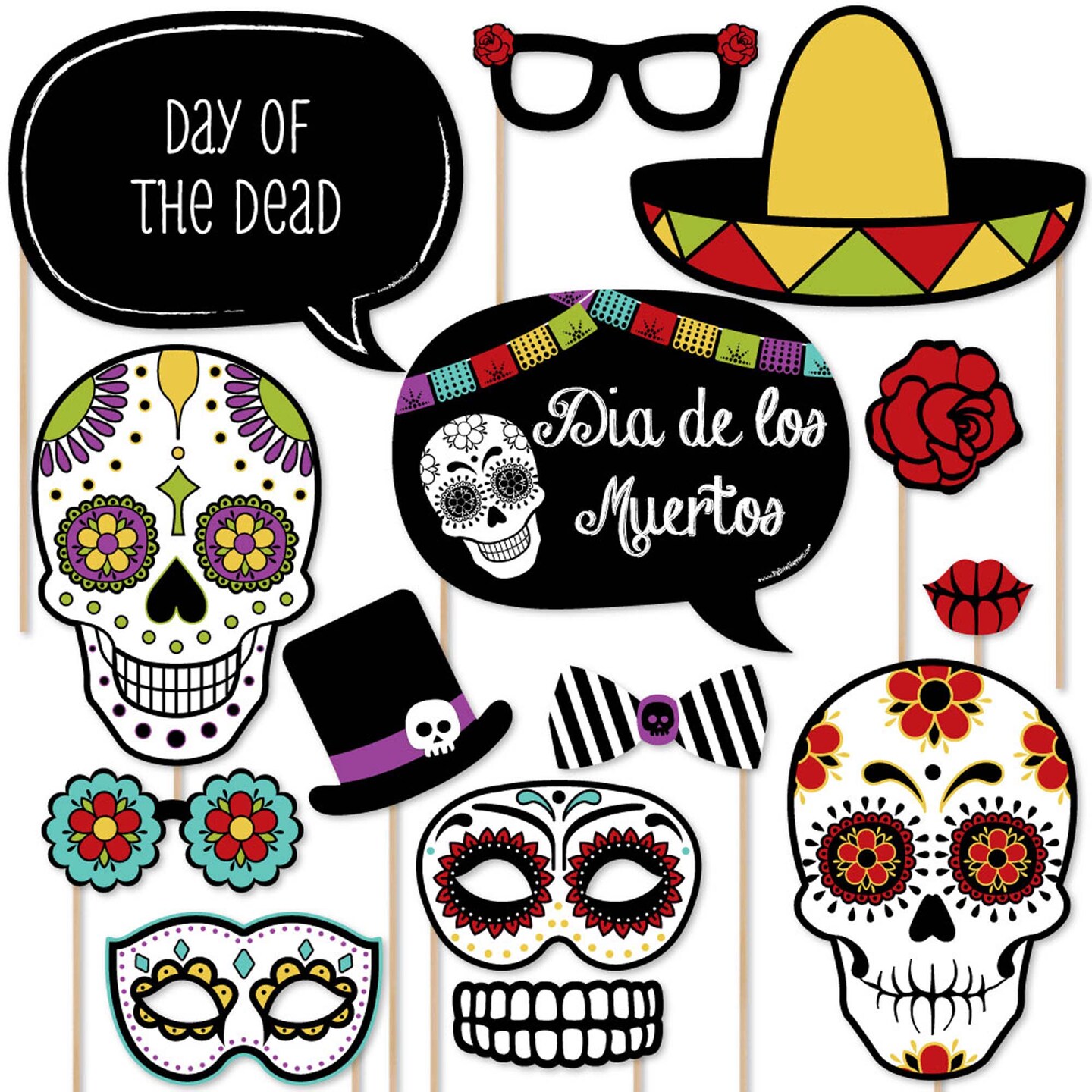 Big Dot of Happiness Day of the Dead - Sugar Skull Photo Booth Props Kit - 20 Count