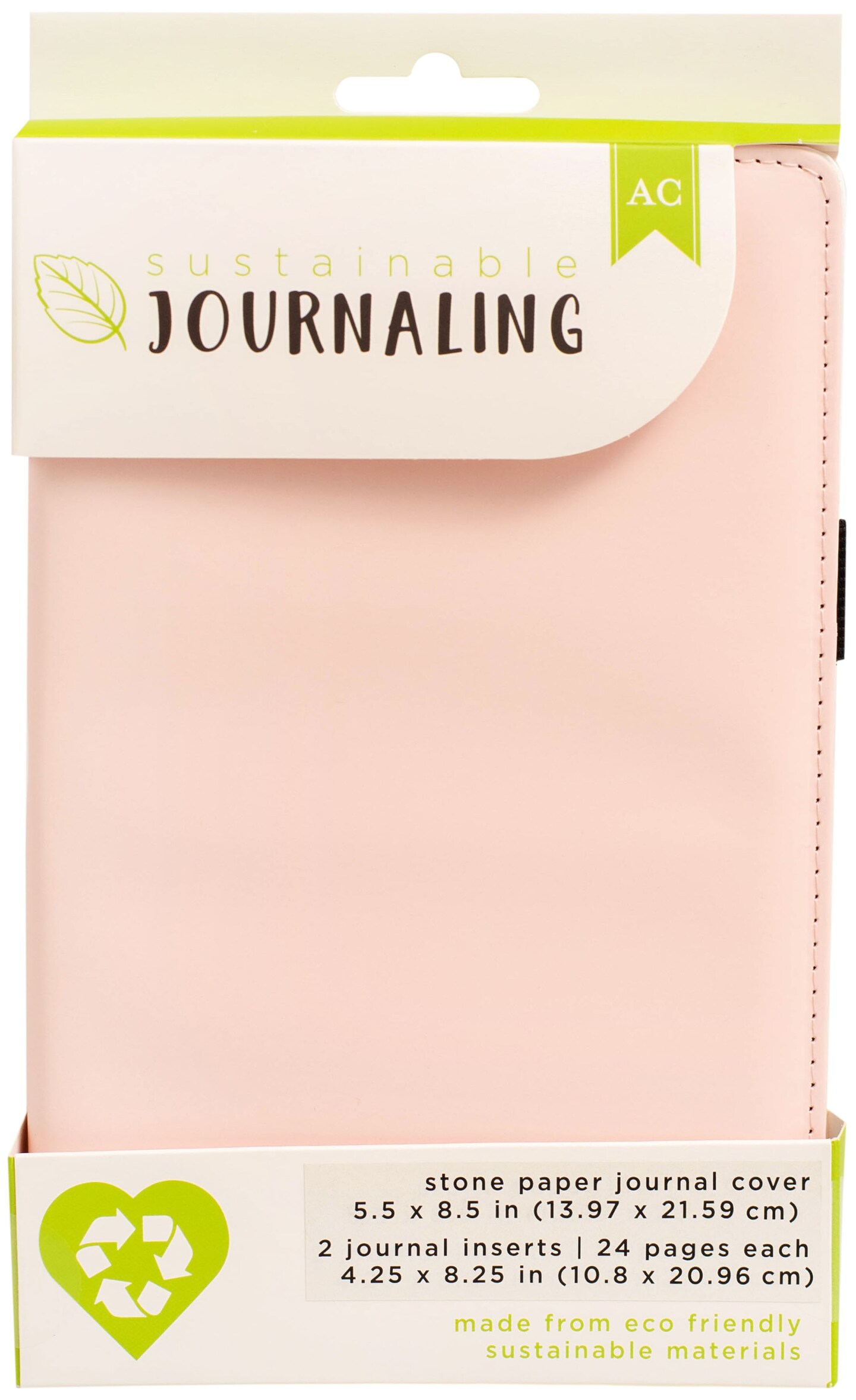 AC Sustainable Journaling Stone Paper Journal 5.5&#x22;X8.5&#x22;-Blush, W/2 Inserts (24 Pages Each)