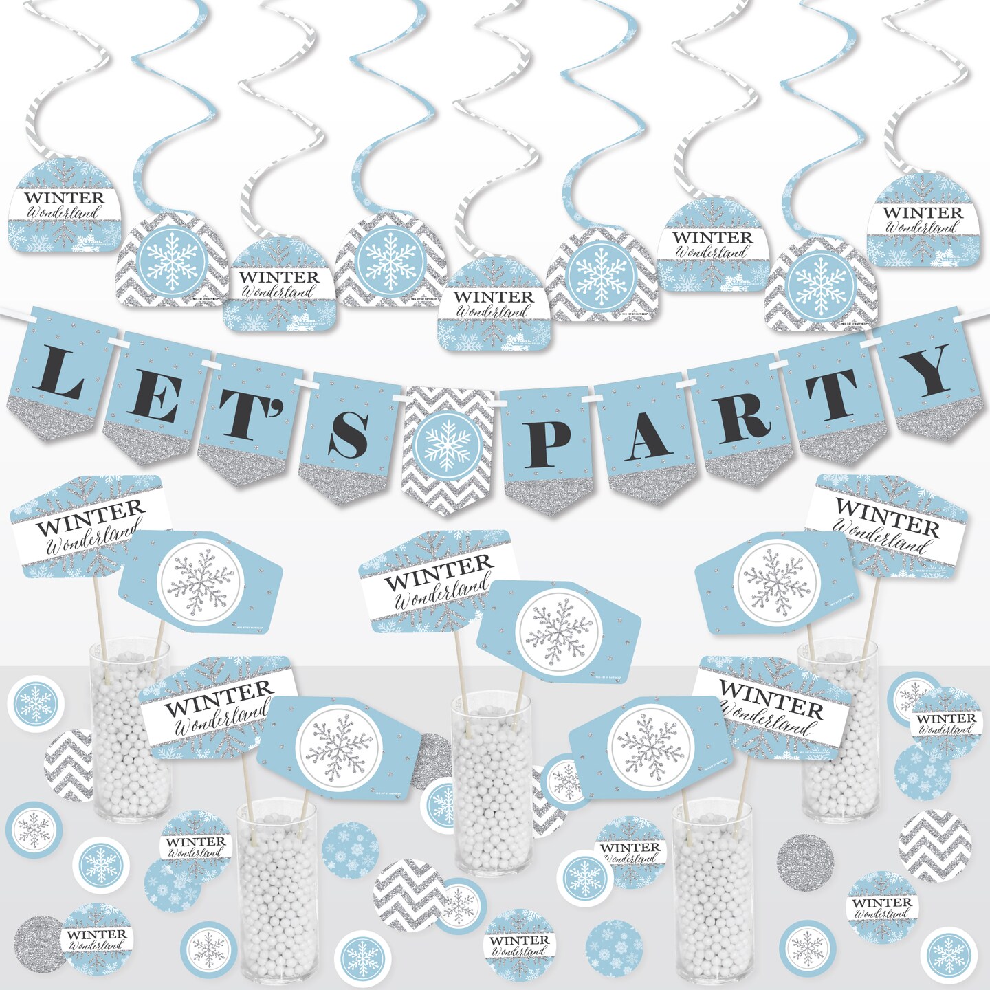 Big Dot of Happiness Winter Wonderland - Snowflake Holiday Party and Winter Wedding Supplies Decoration Kit - Decor Galore Party Pack - 51 Pieces