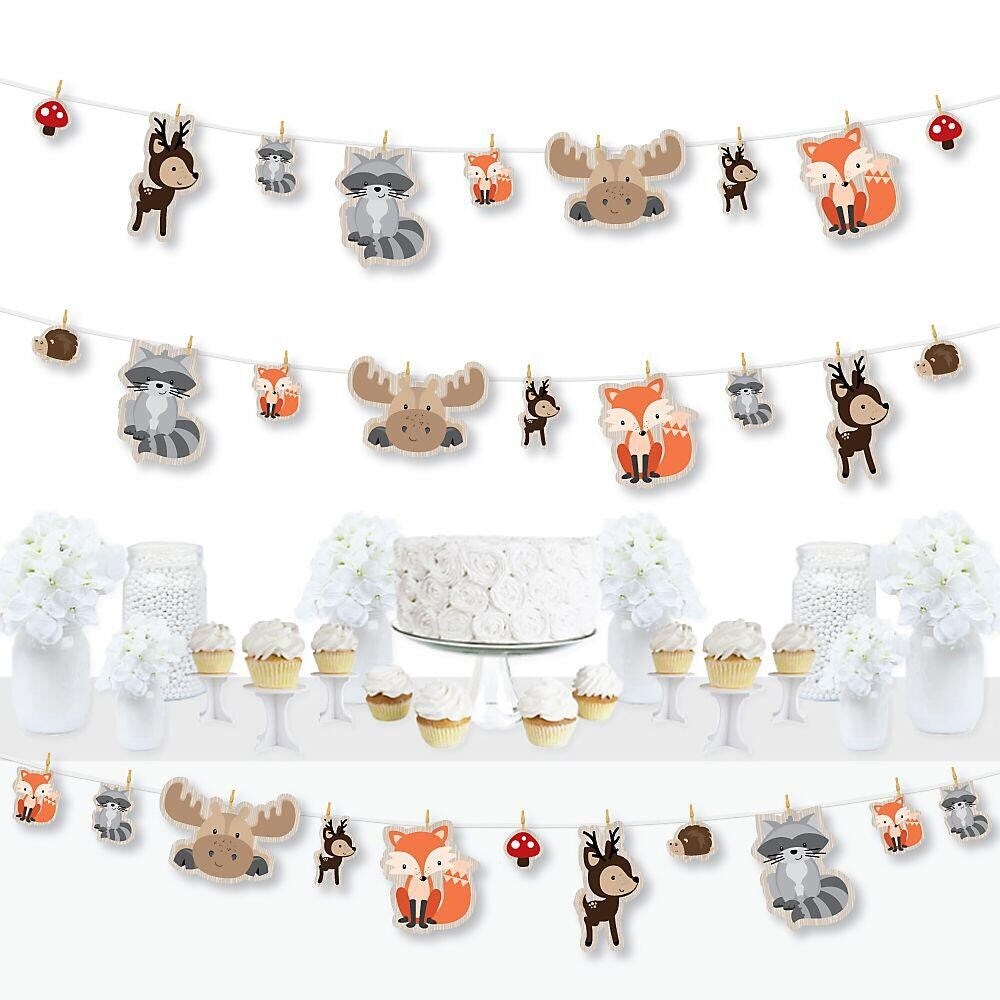 Big Dot of Happiness Woodland Creatures - Baby Shower or Birthday Party DIY Decorations - Clothespin Garland Banner - 44 Pieces