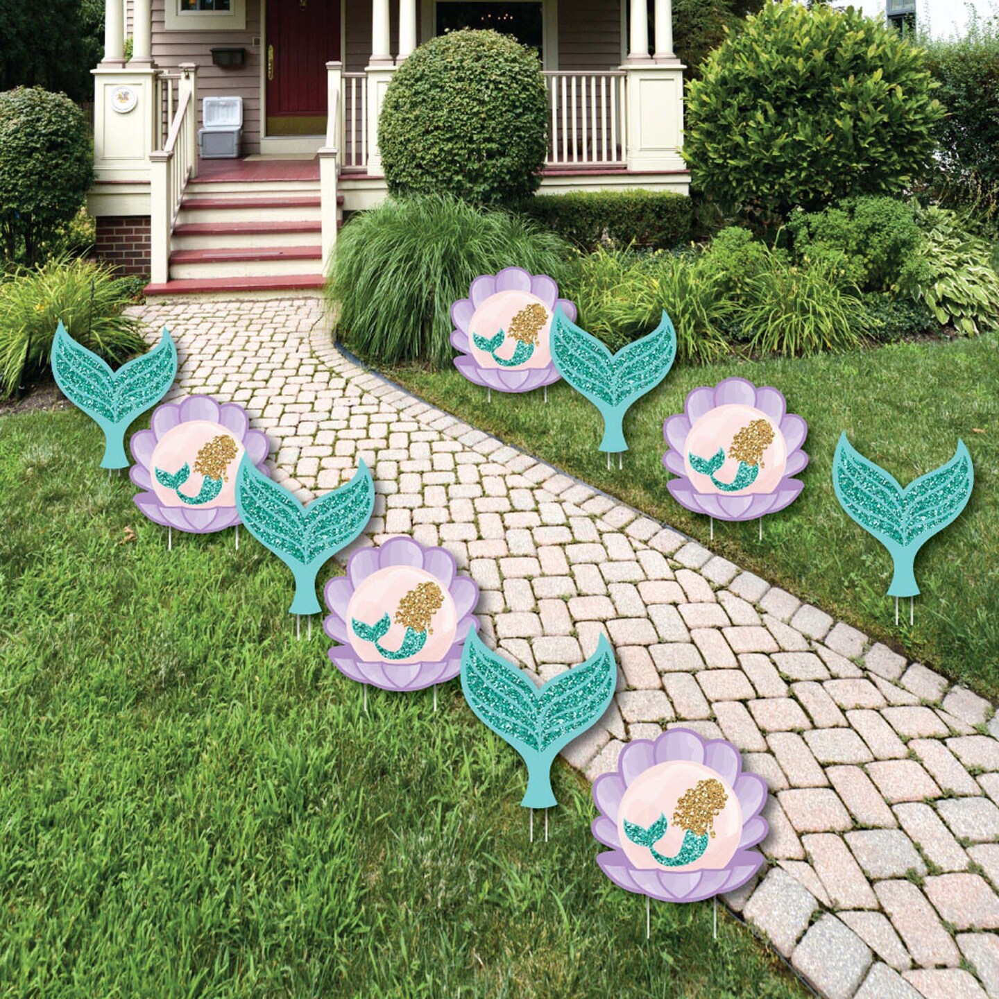 Big Dot of Happiness Let&#x27;s Be Mermaids - Mermaid &#x26; Seashell Lawn Decorations - Outdoor Baby Shower or Birthday Party Yard Decorations - 10 Piece