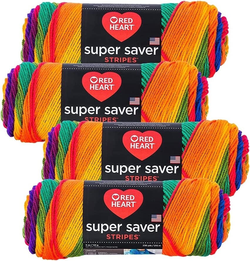 (Pack of 4) Red Heart Super Saver Yarn-Favorite Stripe