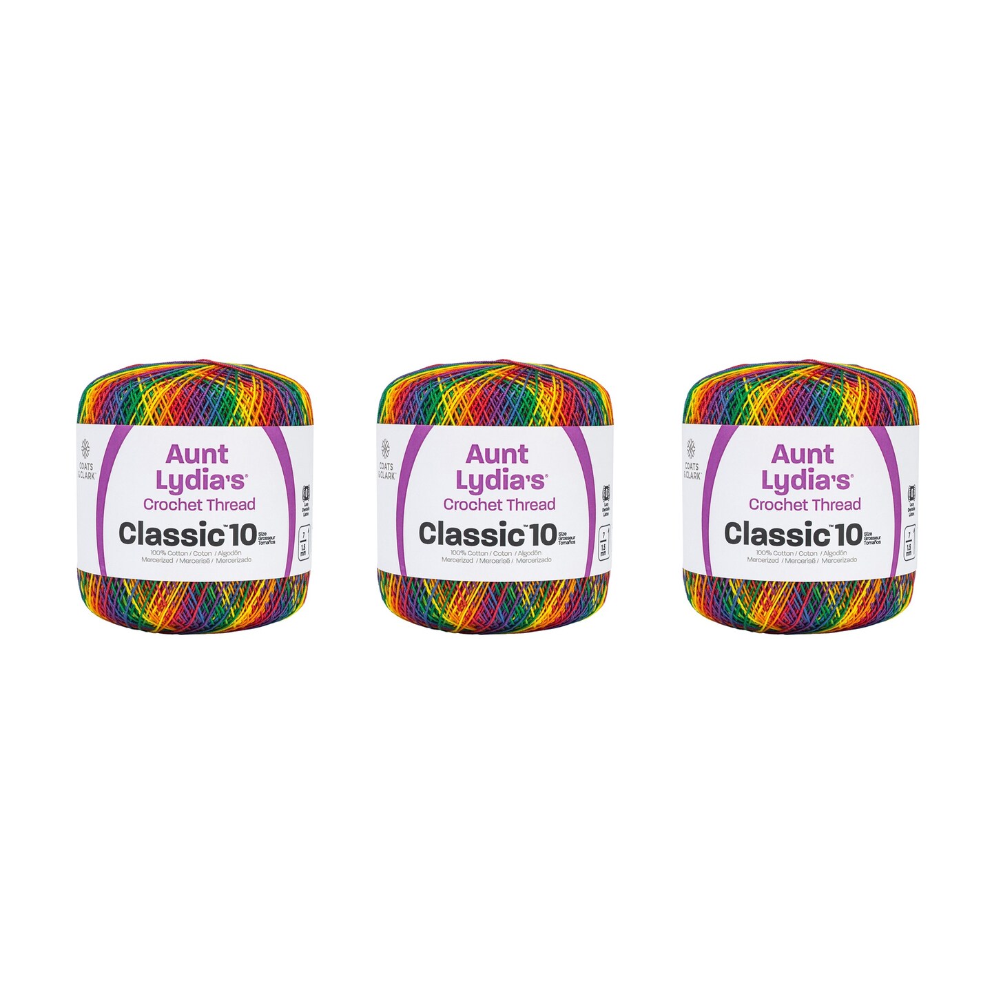 Aunt Lydia Classic Mexicana Crochet - 3 Pack of 300y/274m - Cotton - Gauge 10 - Crochet