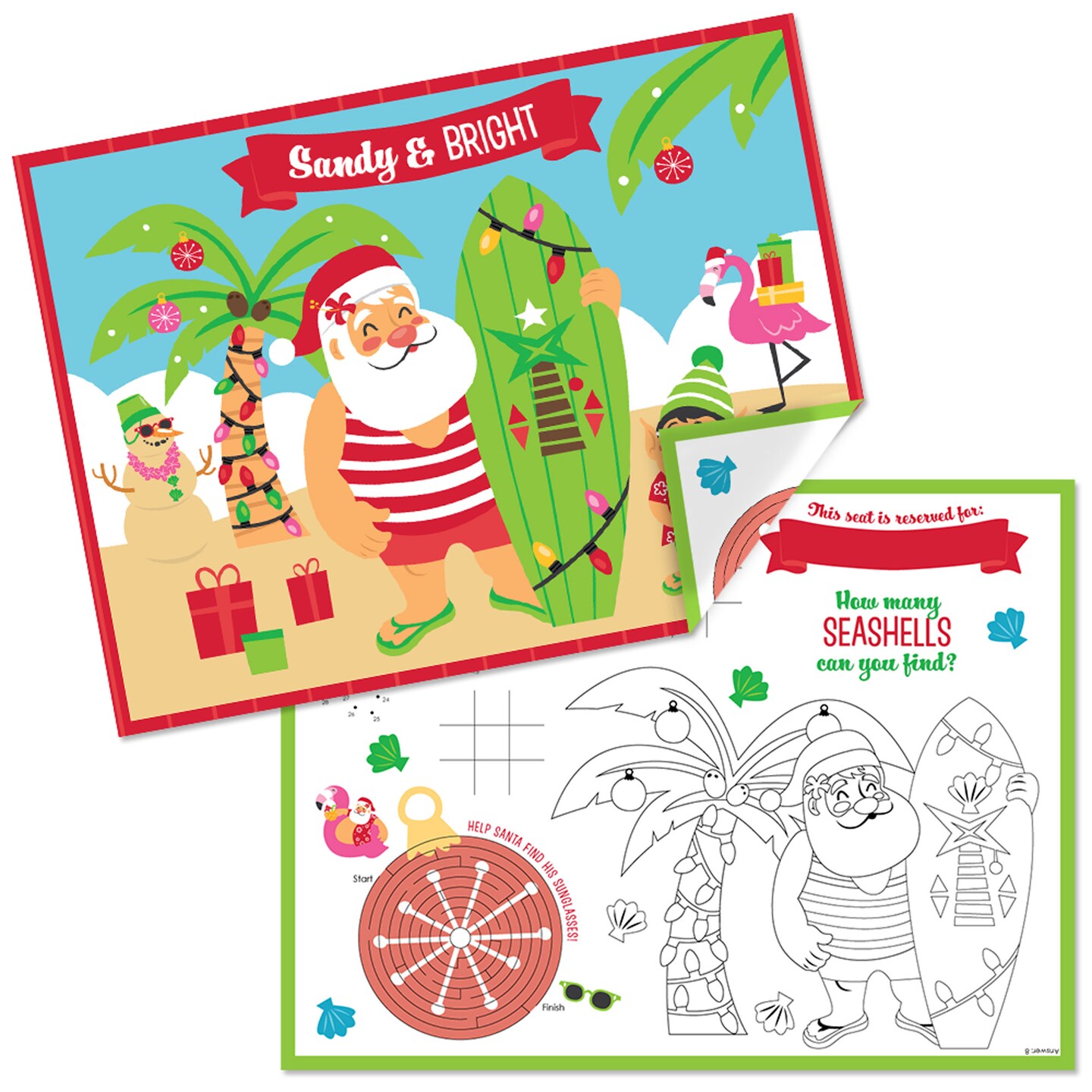 Big Dot of Happiness Tropical Christmas - Paper Beach Santa Holiday Party Coloring Sheets - Activity Placemats - Set of 16